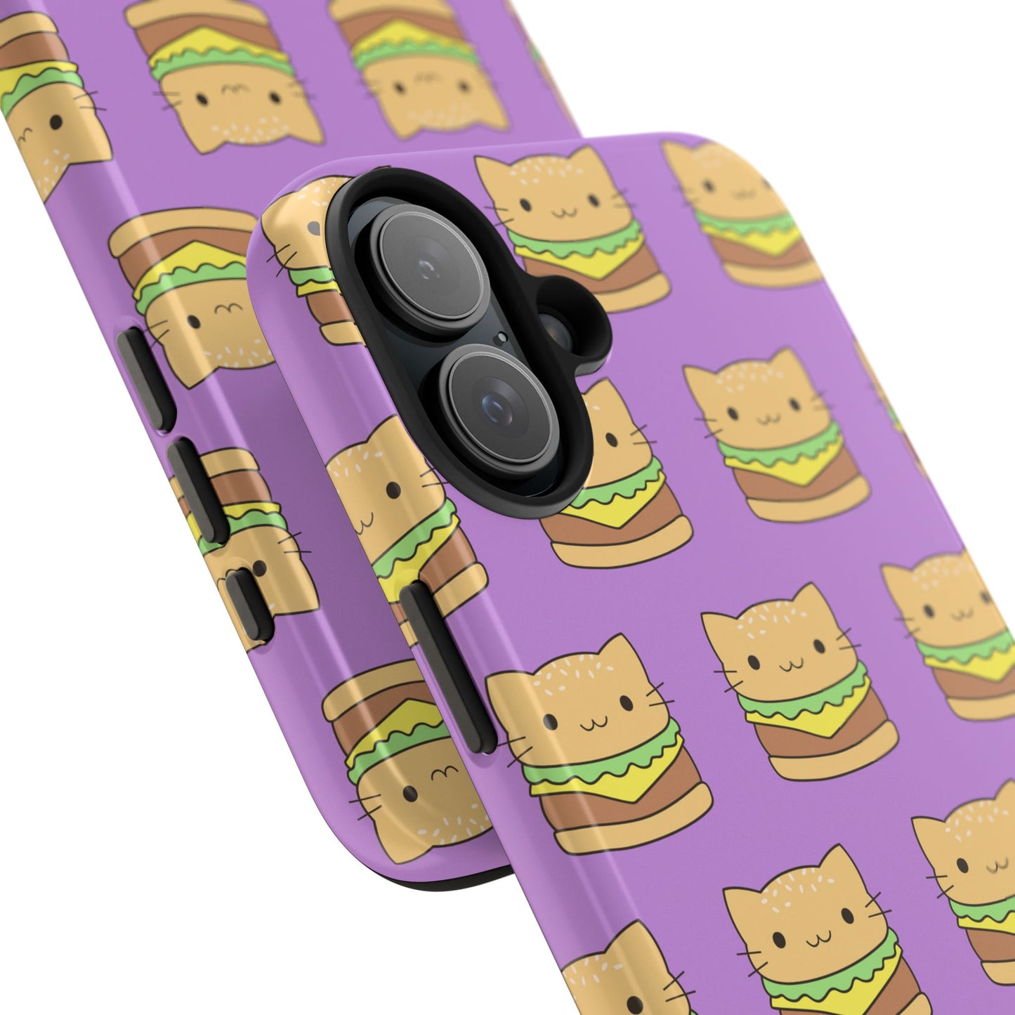 Kawaii Cat Burger Pattern Purple Background Cute Tough Phone Case | Food