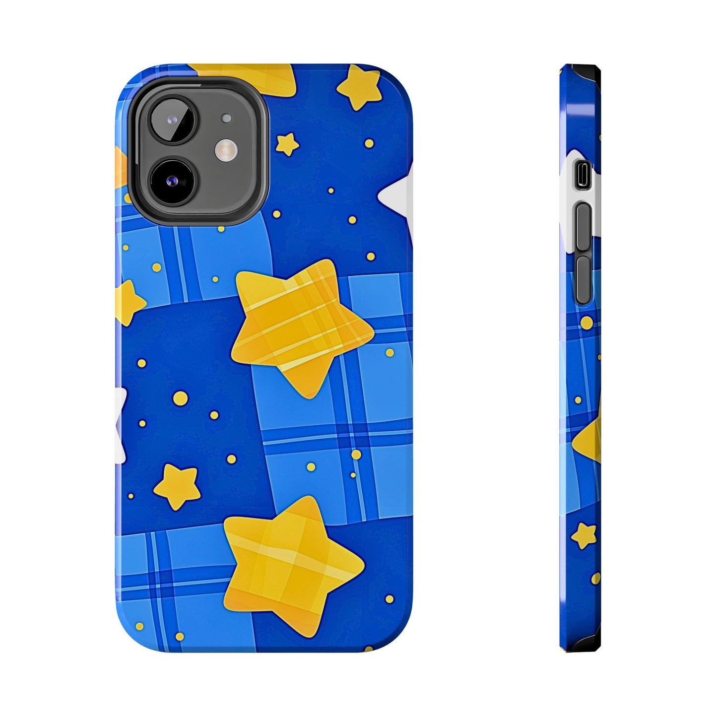 Funda resistente para teléfono con estampado de estrellas y cuadros preppy | Estética