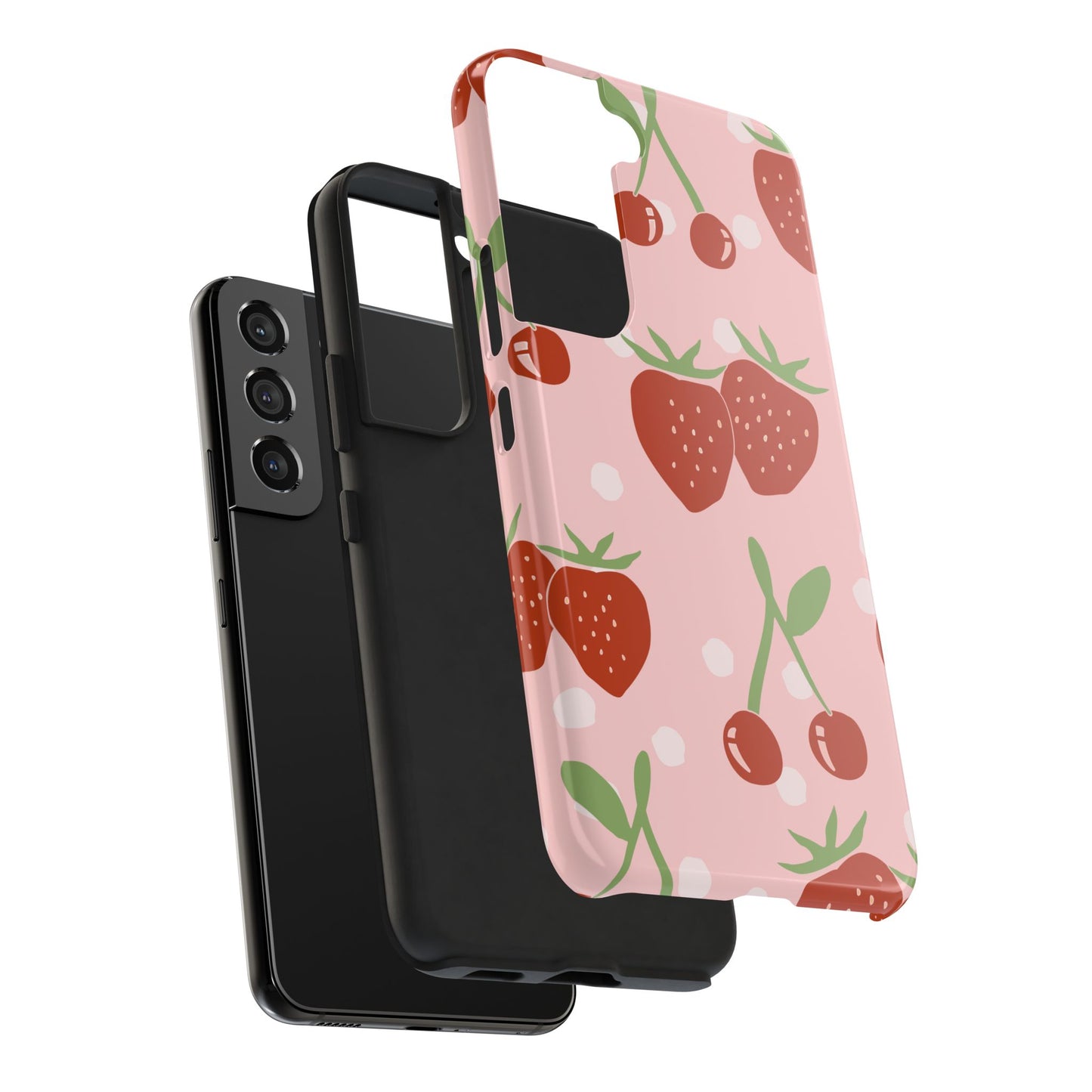 Cute Pink and Red Cherry and Strawberry Tough Phone Case | Food