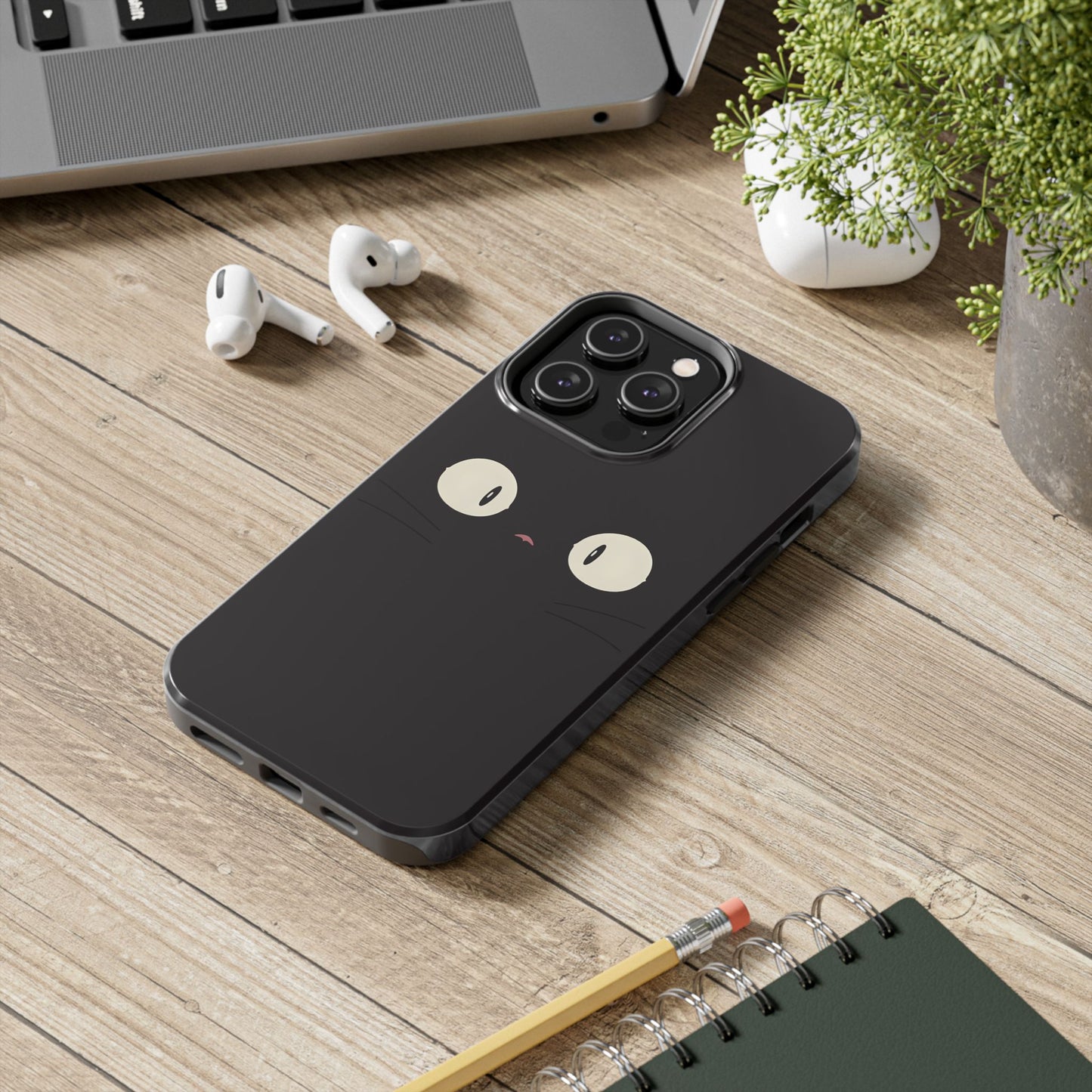 Adorable Black Cat Face and Eyes Minimal Tough Phone Case | Animals