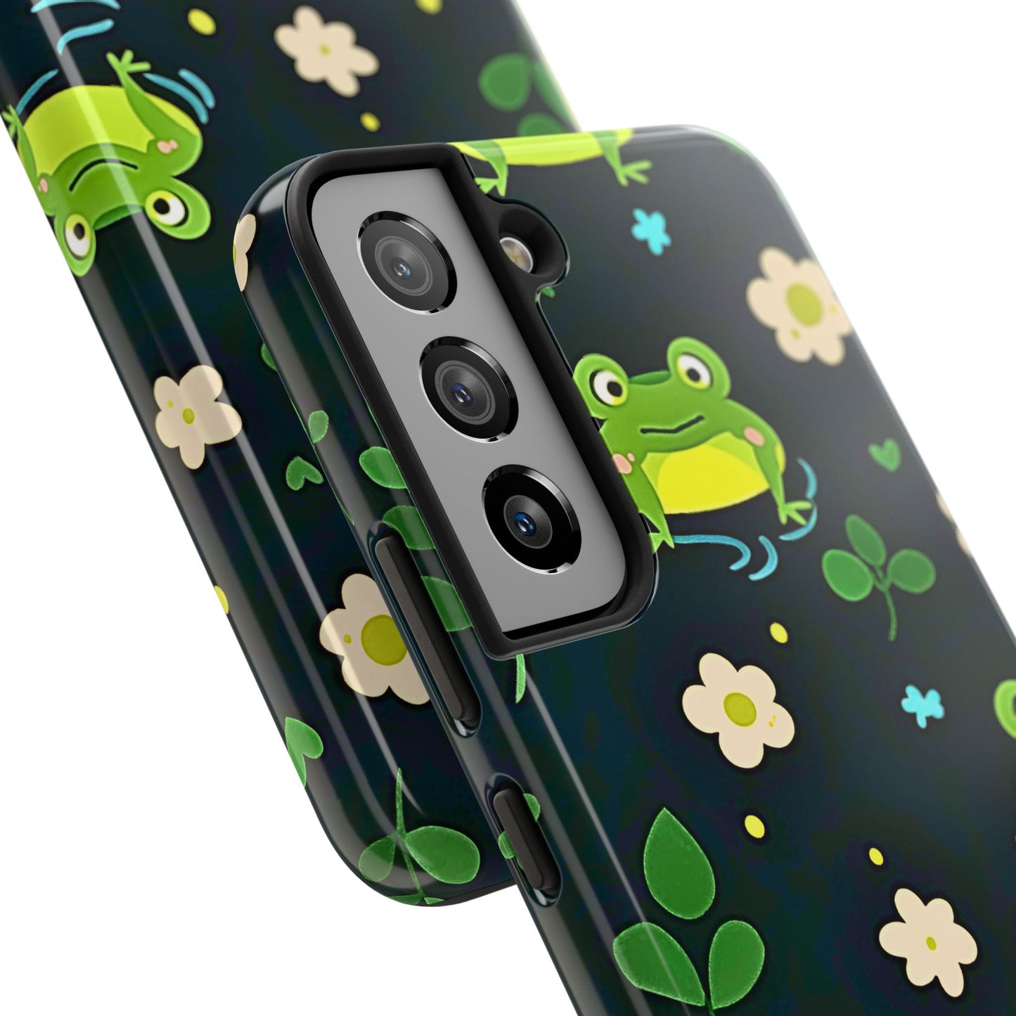 Kawaii Froggy Pattern Black Tough Phone Case | Animals