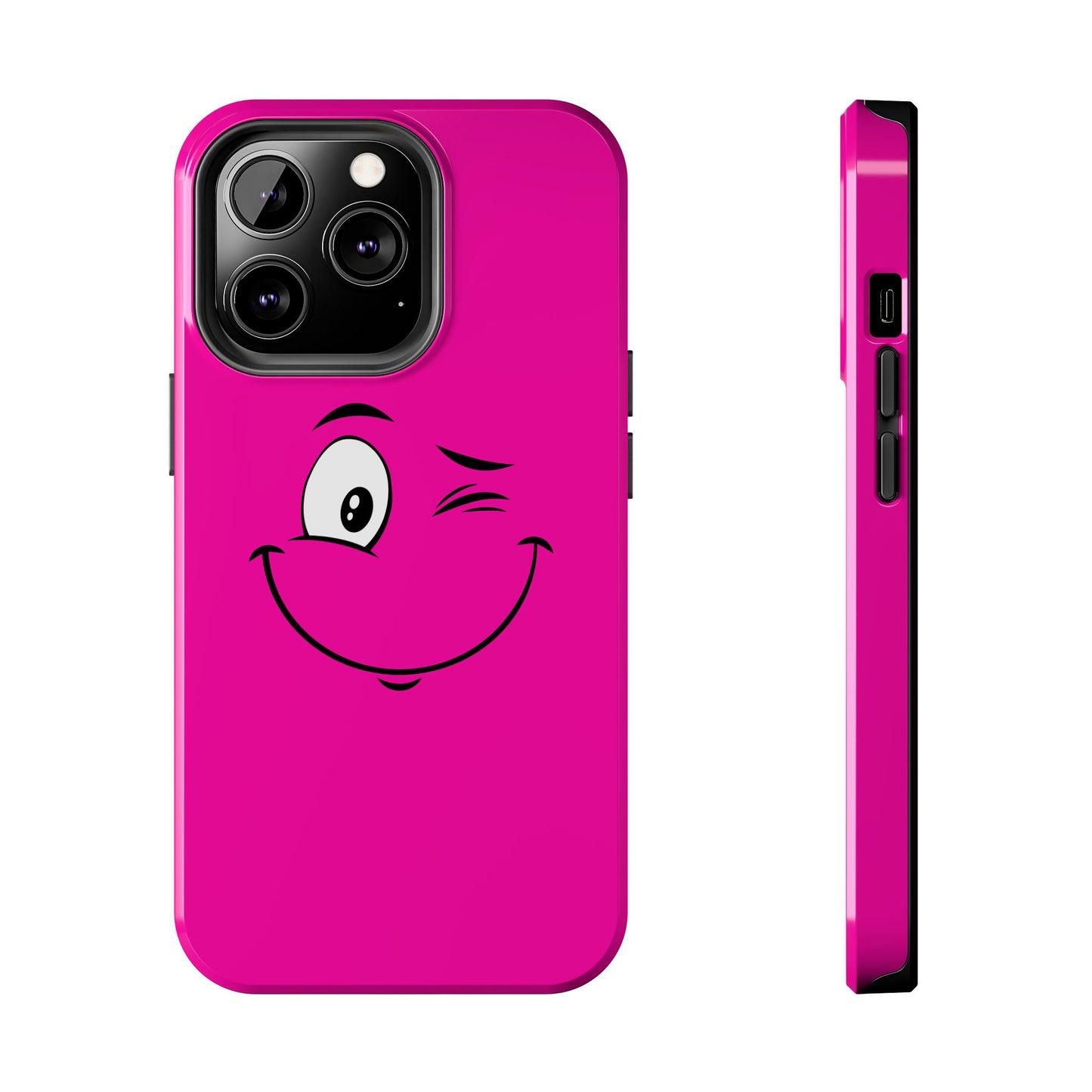 Winking Face Pink Background Cheeky Cartoon Style Tough Phone Case | Funny