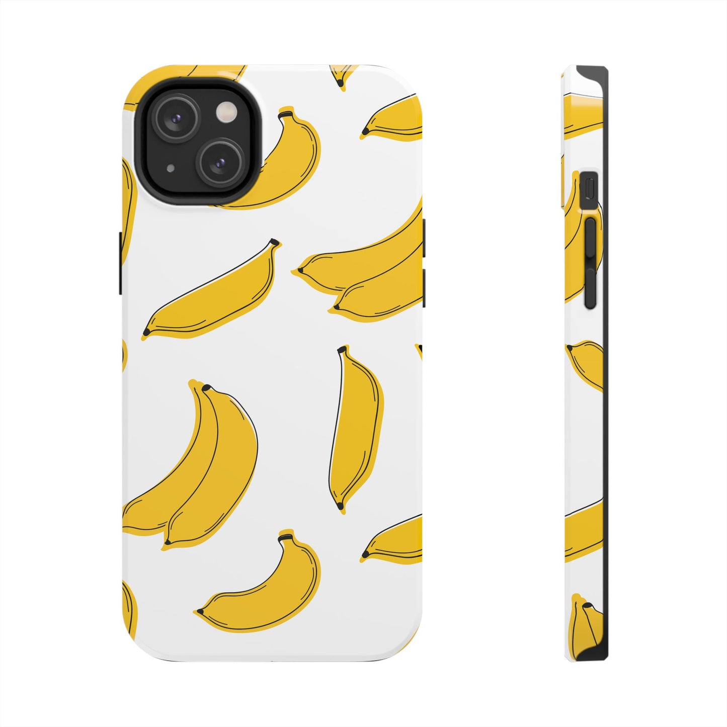 Bold Yellow Banana Pattern Minimal Line Art Tough Phone Case | Food