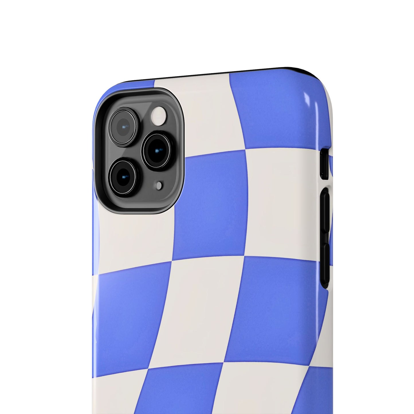 Funda resistente para teléfono con estampado ondulado de cuadros azules | Estética