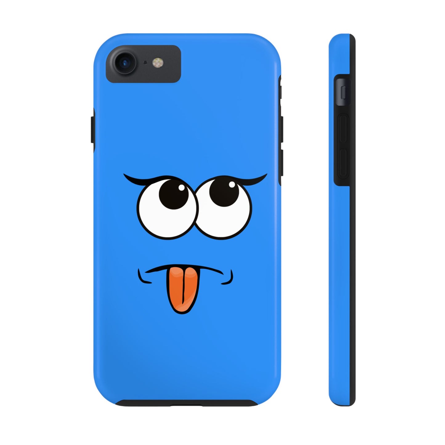 Silly Tongue Out Cartoon Face Blue Background Tough Phone Case | Funny