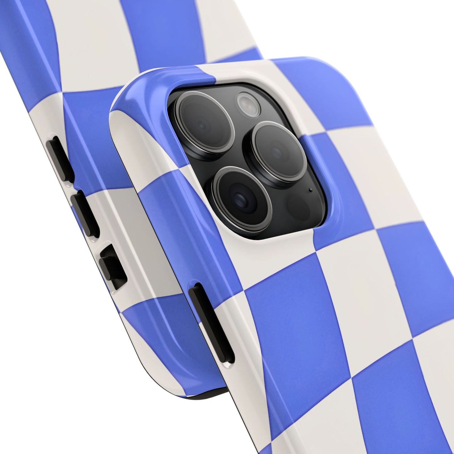 Funda resistente para teléfono con estampado ondulado de cuadros azules | Estética