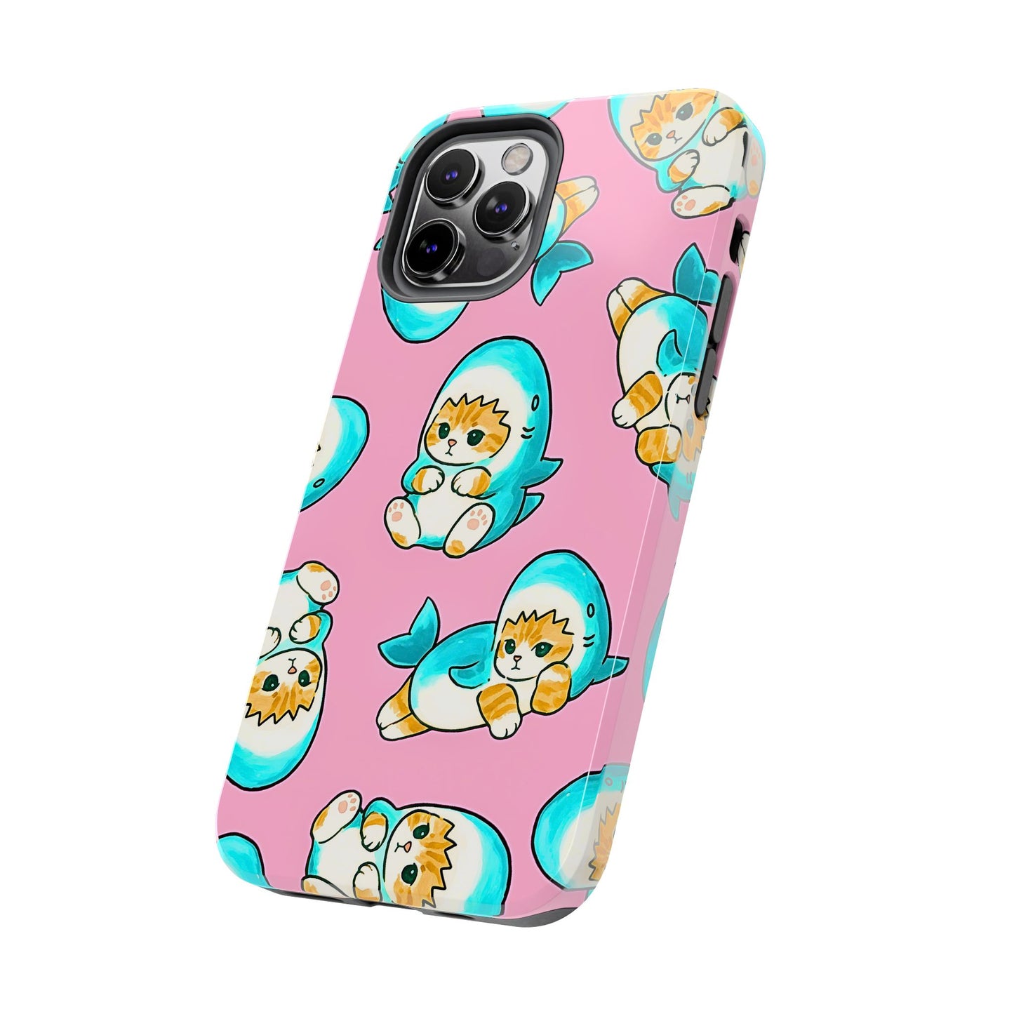 Pink Cute Shark Cats Pattern Tough Phone Case | Animals