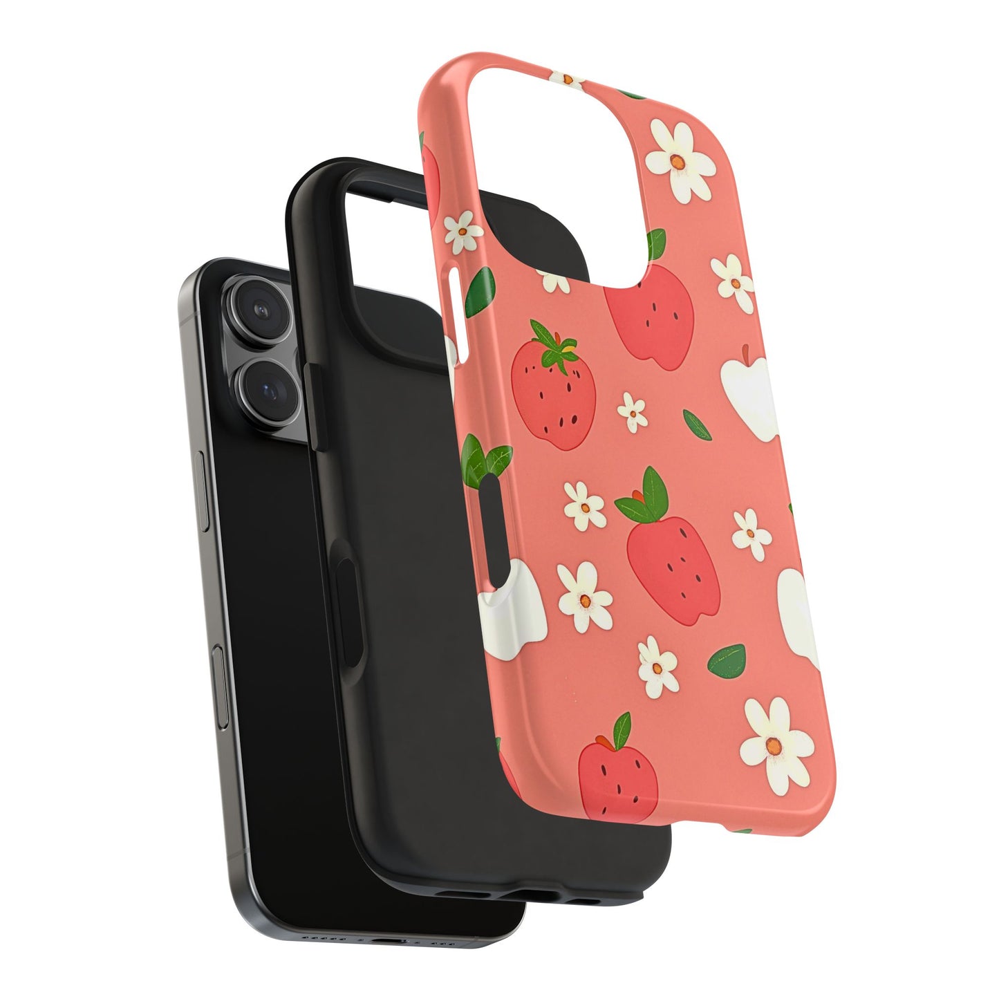 Strawberry Apple Flower Pattern Pink Tough Phone Case | Aesthetic