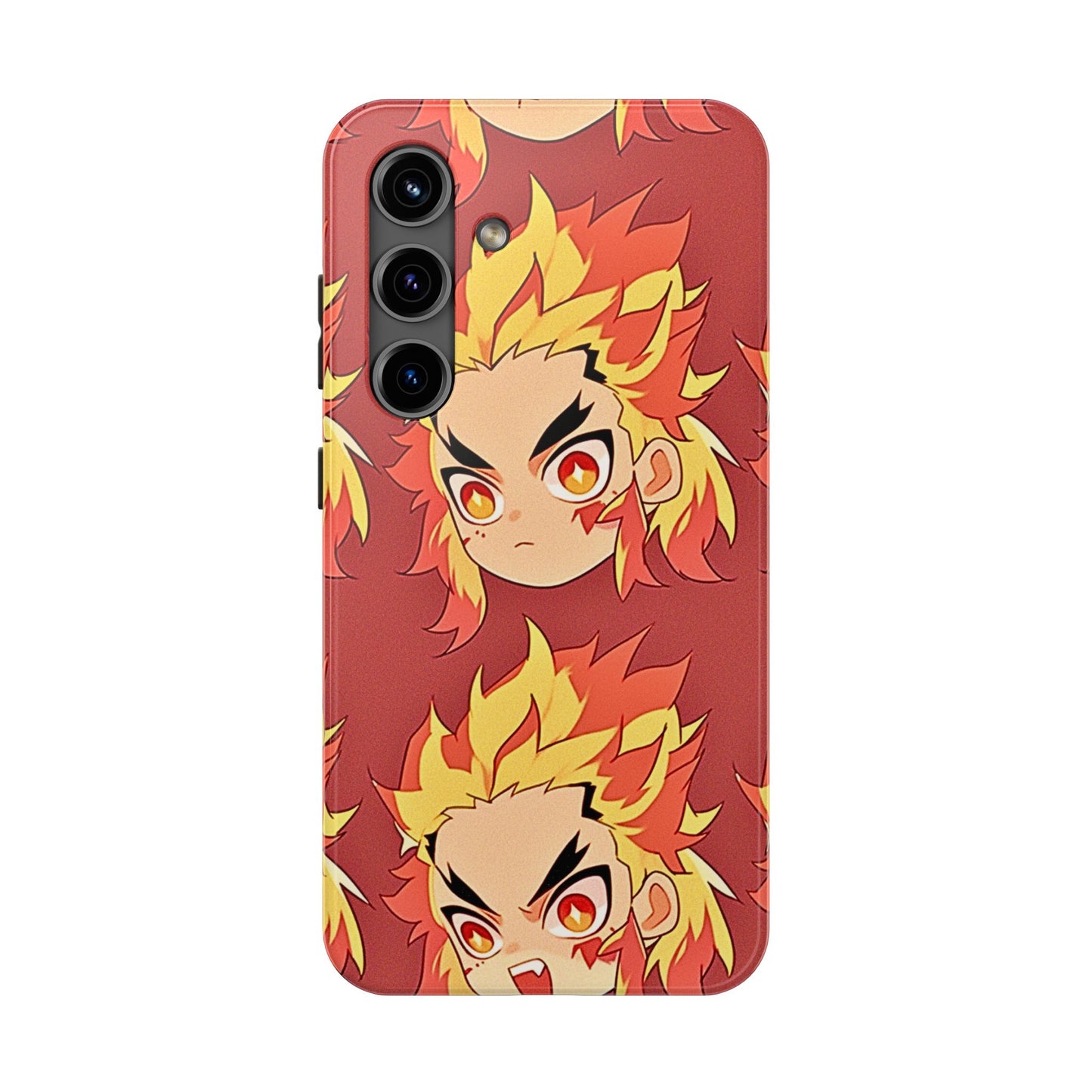 Rengoku Head Pattern Dark Orange Tough Phone Case | Anime - Demon Slayer