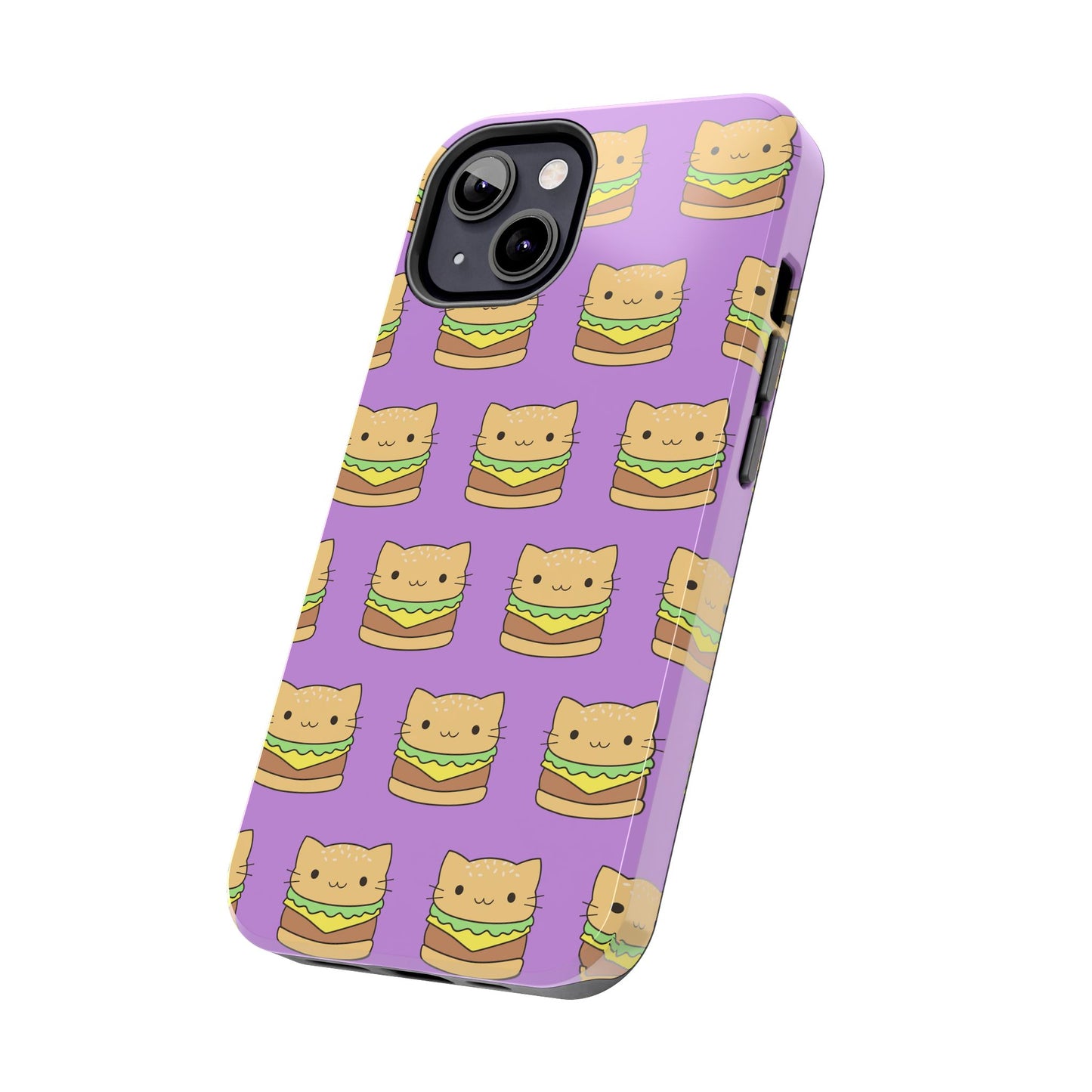 Kawaii Cat Burger Pattern Purple Background Cute Tough Phone Case | Food
