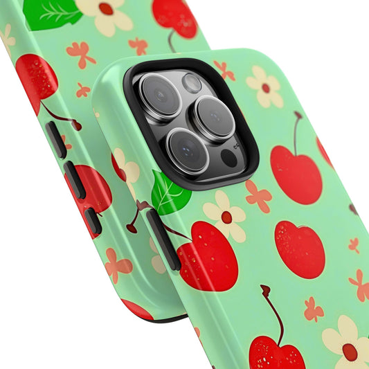 Cute Cherry Flower Pattern Mint Tough Phone Case | Aesthetic