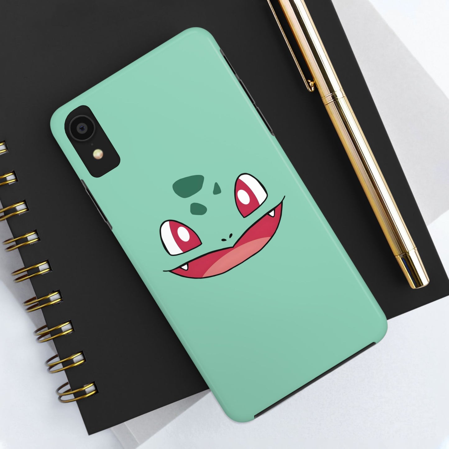 Green Leaf Dino Smile Red Eyes Cute Creature Tough Phone Case | Anime