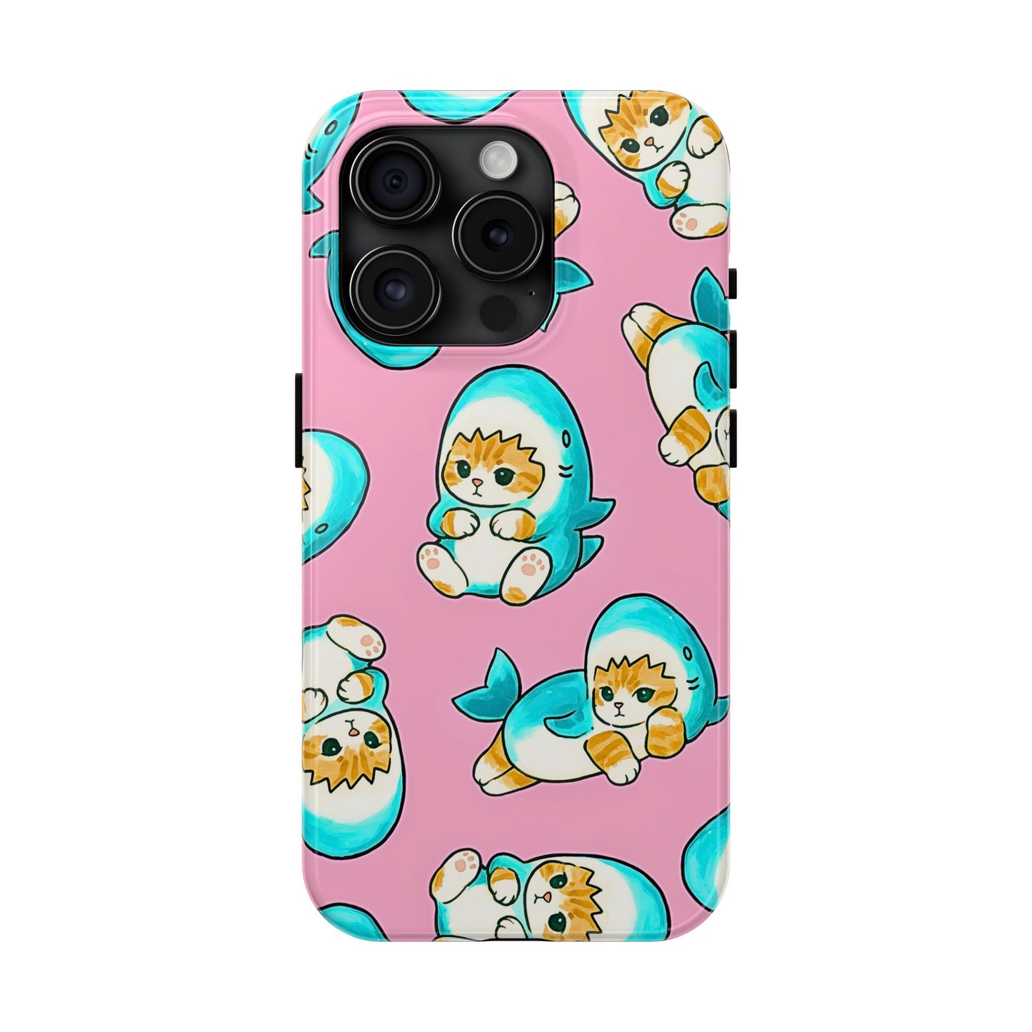 Pink Cute Shark Cats Pattern Tough Phone Case | Animals