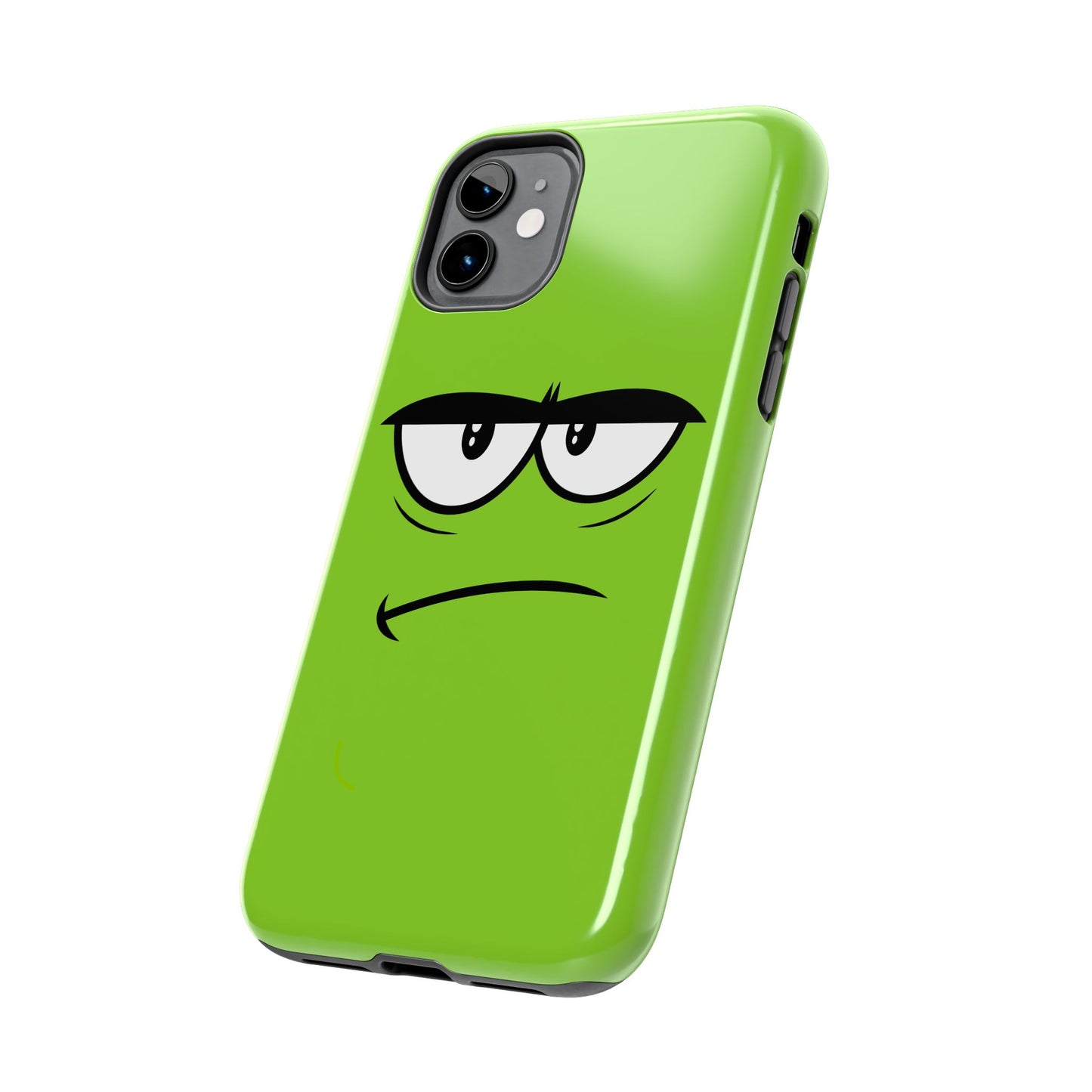 Grumpy Mood Face Green Background Funny Expression Tough Phone Case | Funny