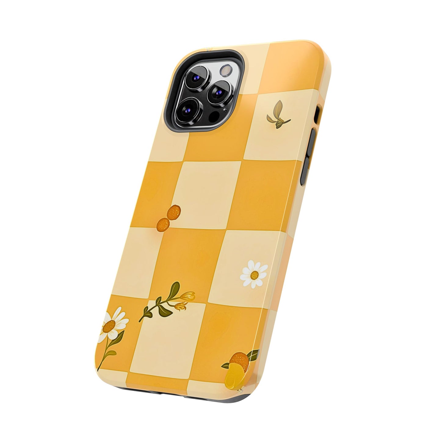 Yellow Checkered Preppy Daisies Tough Phone Case | Aesthetic