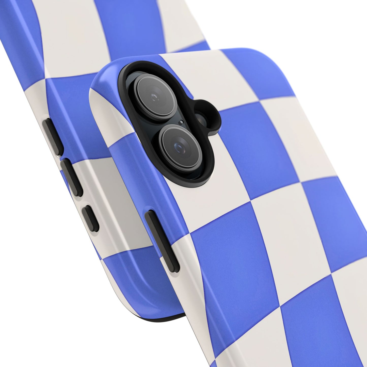 Funda resistente para teléfono con estampado ondulado de cuadros azules | Estética