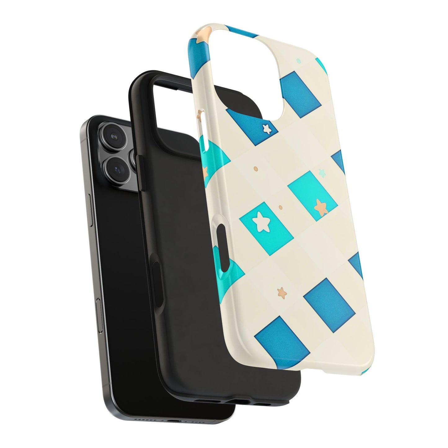 Modern Preppy Checkered Teal Stars Tough Phone Case | Aesthetic