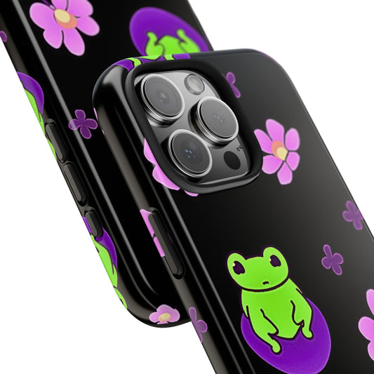 Cute Frog & Pink Flowers Pattern Style Tough Phone Case | Animals
