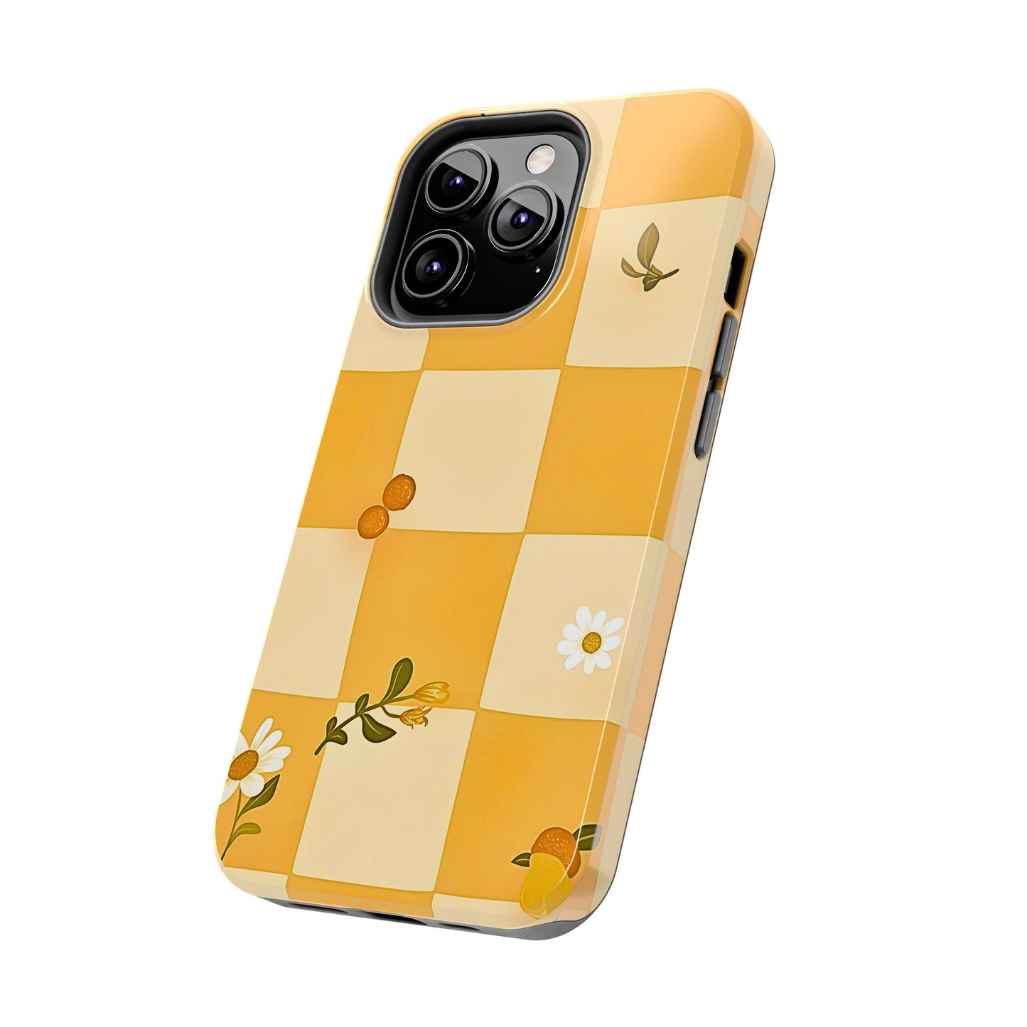 Yellow Checkered Preppy Daisies Tough Phone Case | Aesthetic