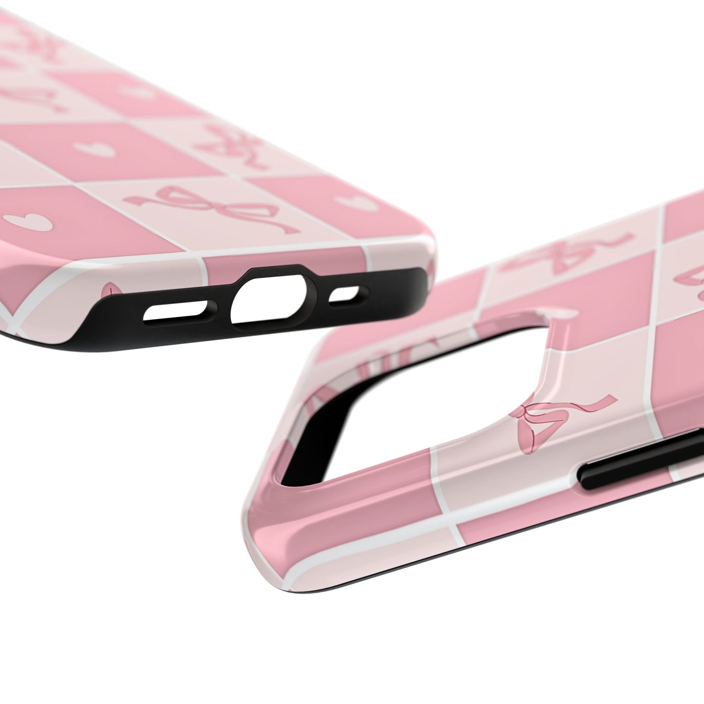 Girly Pink Bow and Heart Grid Pastel Tough Phone Case | Aesthetic