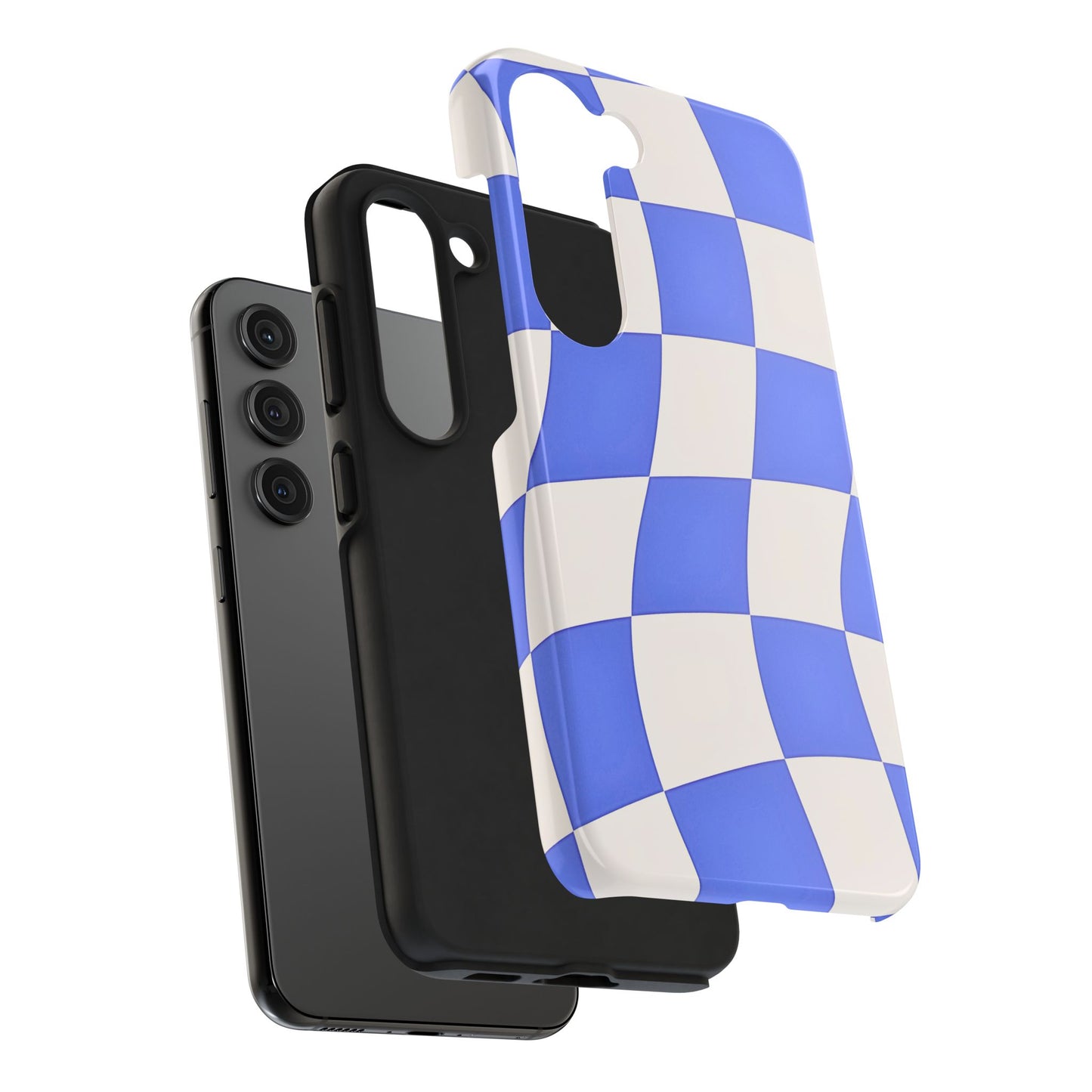 Funda resistente para teléfono con estampado ondulado de cuadros azules | Estética