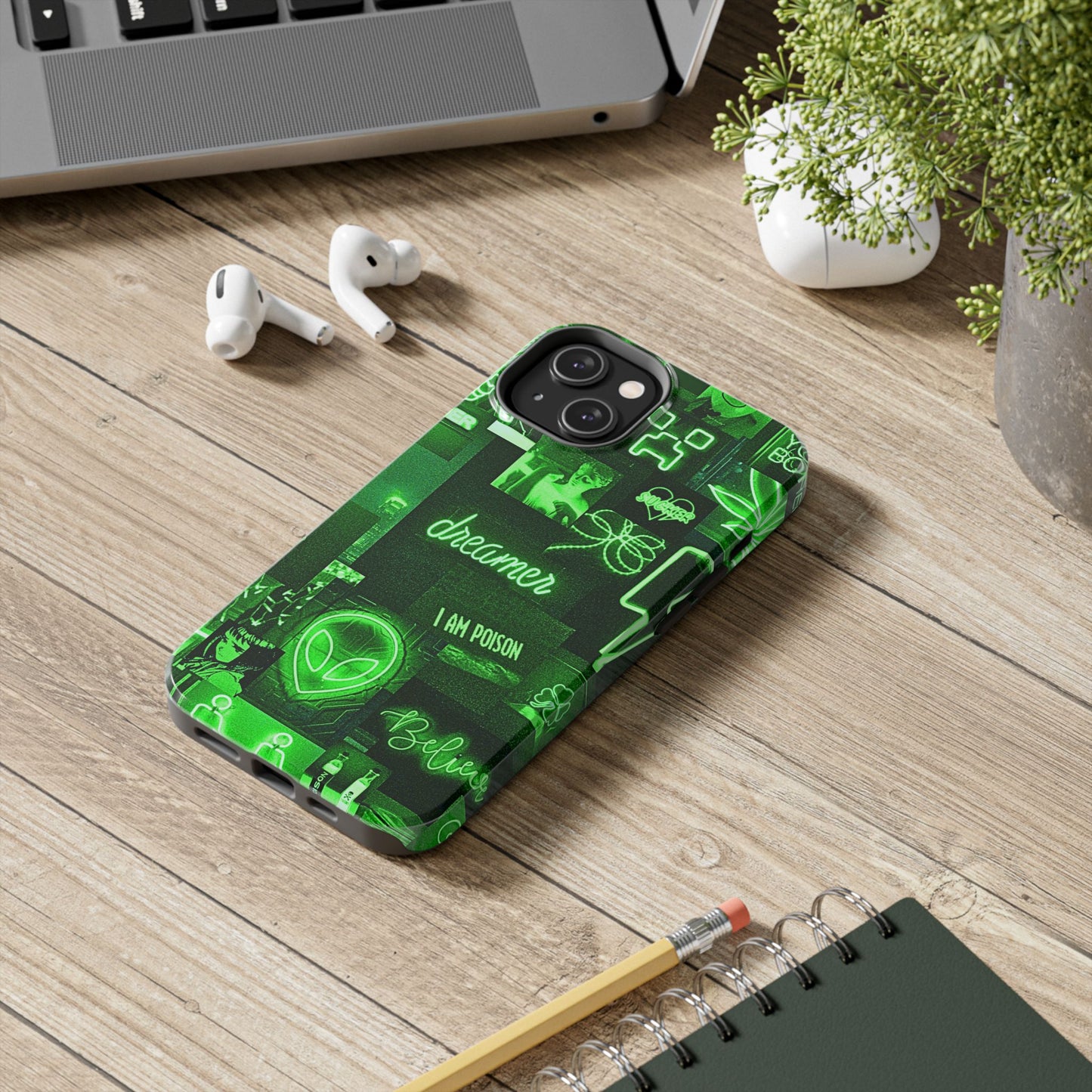 Green Neon Style Tough Phone Case | Aesthetic