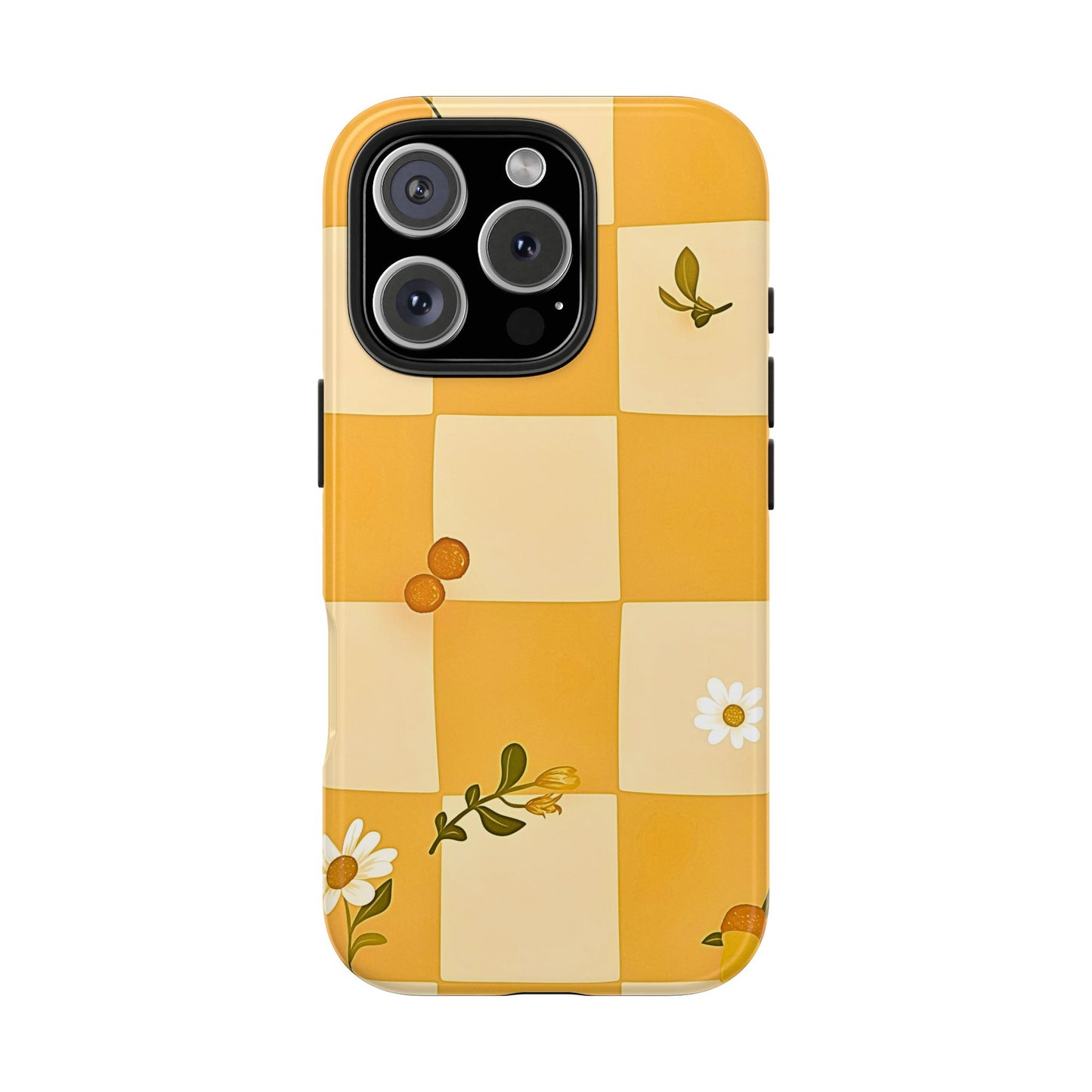 Yellow Checkered Preppy Daisies Tough Phone Case | Aesthetic