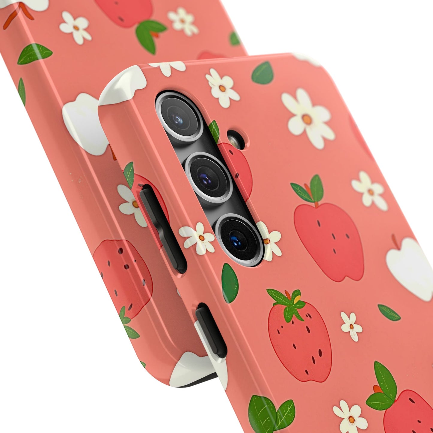 Strawberry Apple Flower Pattern Pink Tough Phone Case | Aesthetic