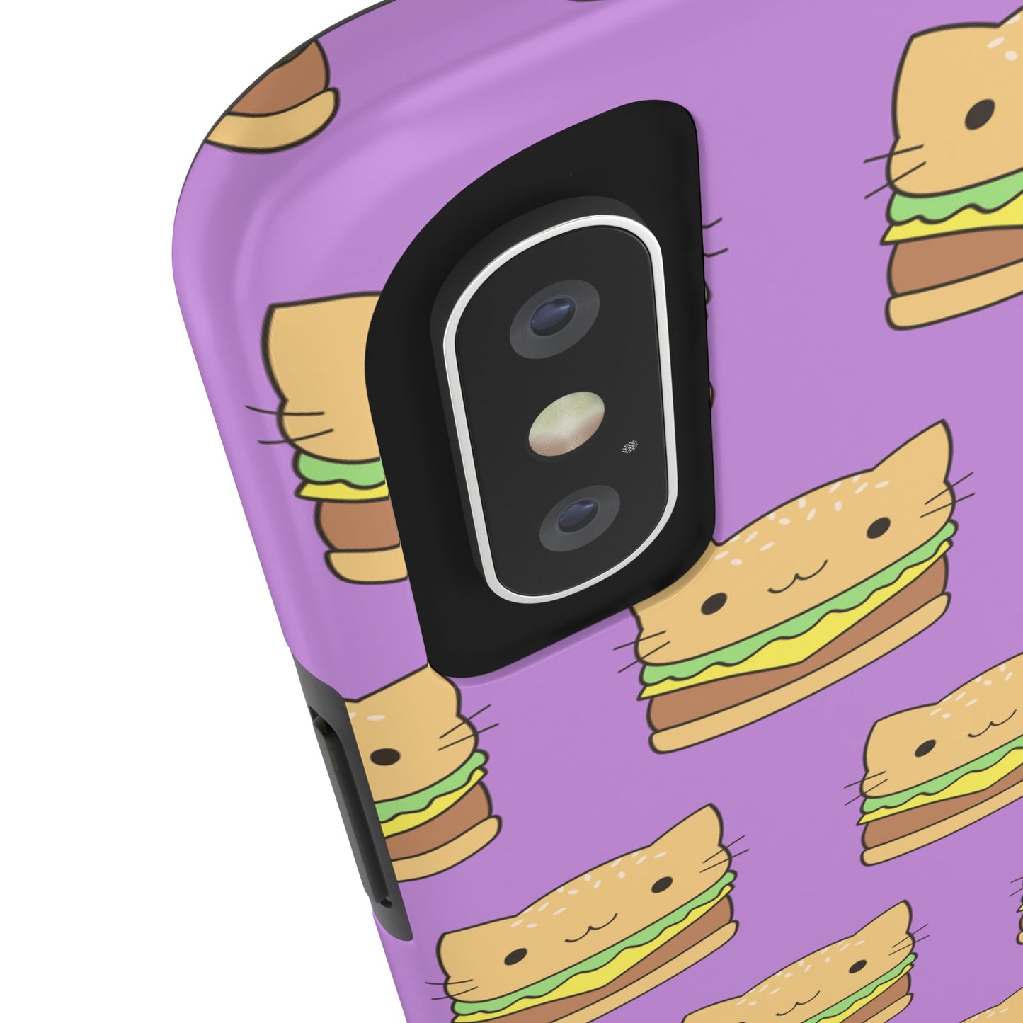 Kawaii Cat Burger Pattern Purple Background Cute Tough Phone Case | Food
