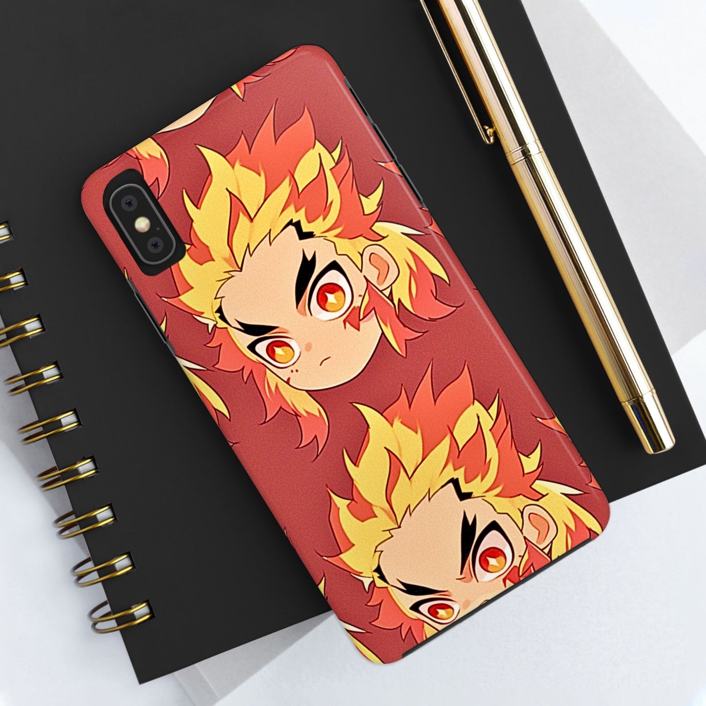 Rengoku Head Pattern Dark Orange Tough Phone Case | Anime - Demon Slayer