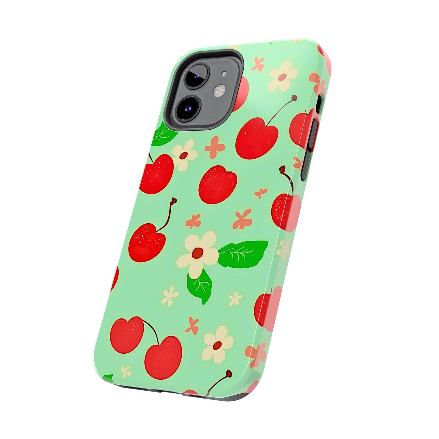 Cute Cherry Flower Pattern Mint Tough Phone Case | Aesthetic
