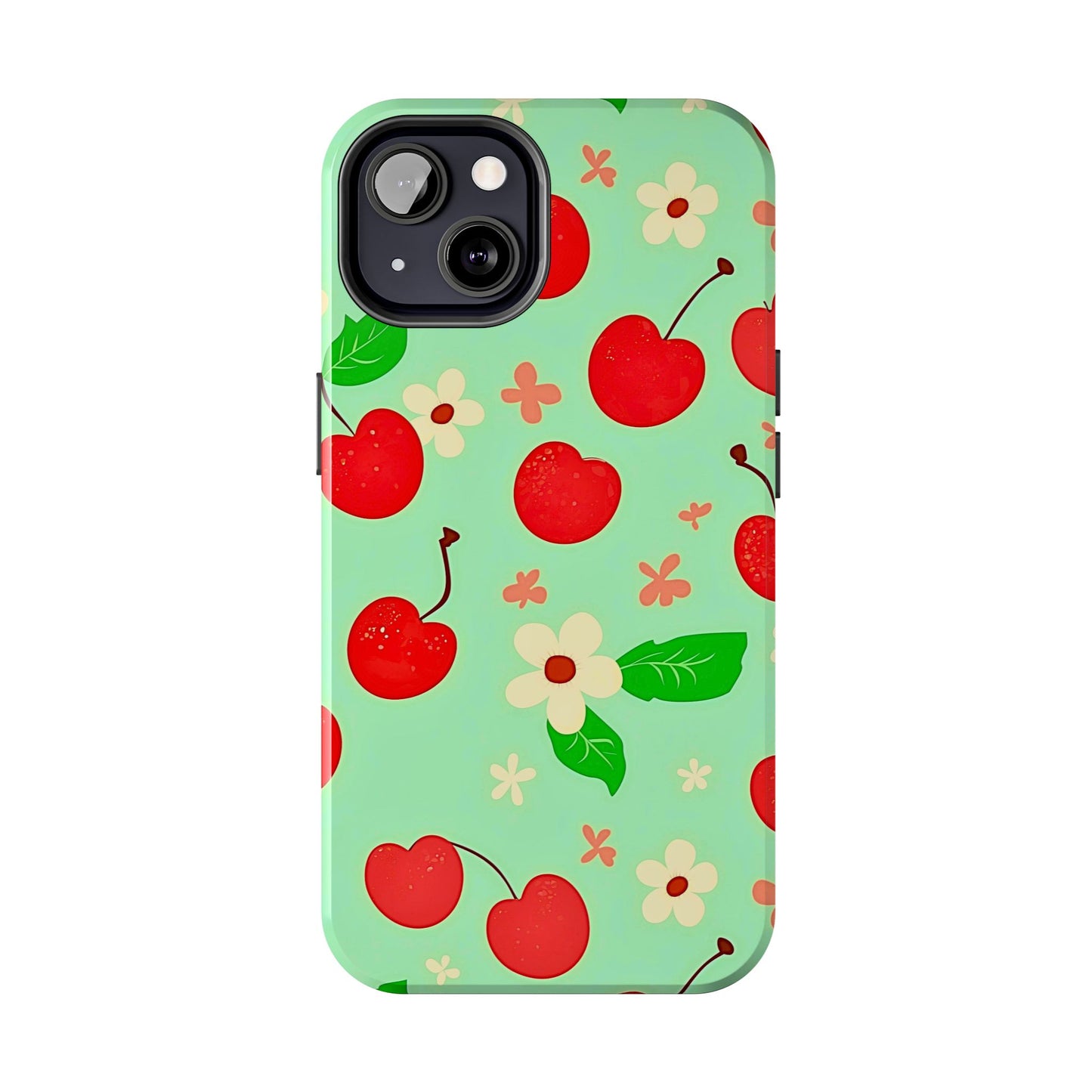 Cute Cherry Flower Pattern Mint Tough Phone Case | Aesthetic