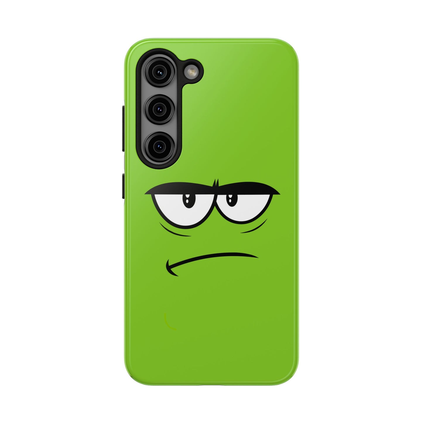 Grumpy Mood Face Green Background Funny Expression Tough Phone Case | Funny