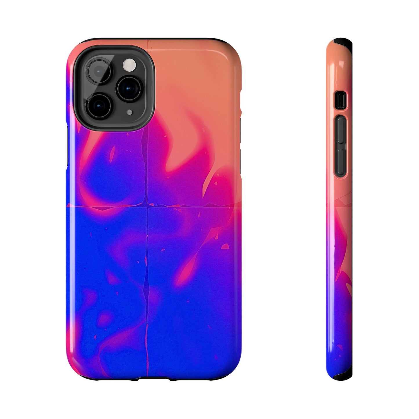 Funda resistente para teléfono con diseño de llamas, degradado abstracto y resplandor del atardecer | Estética