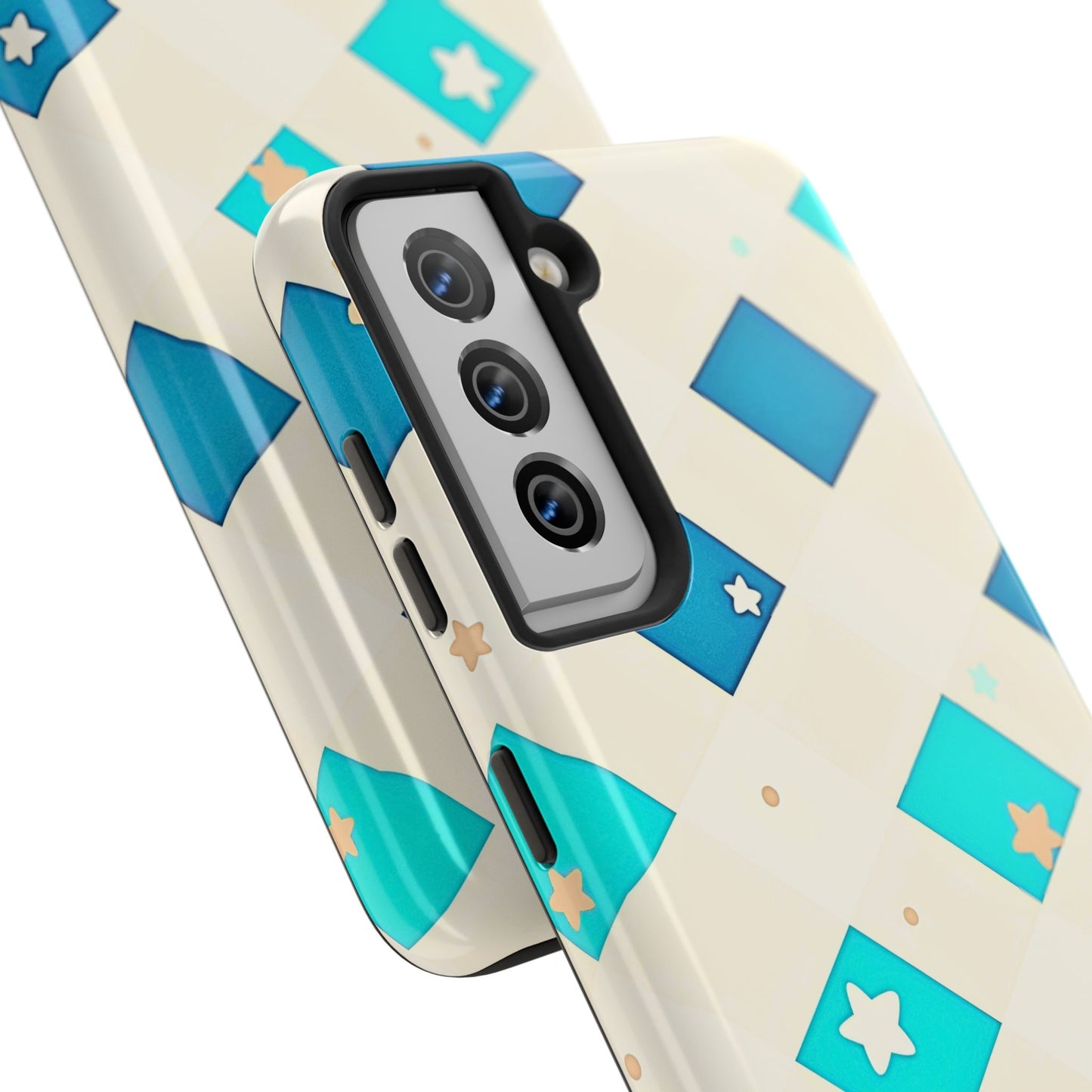 Modern Preppy Checkered Teal Stars Tough Phone Case | Aesthetic