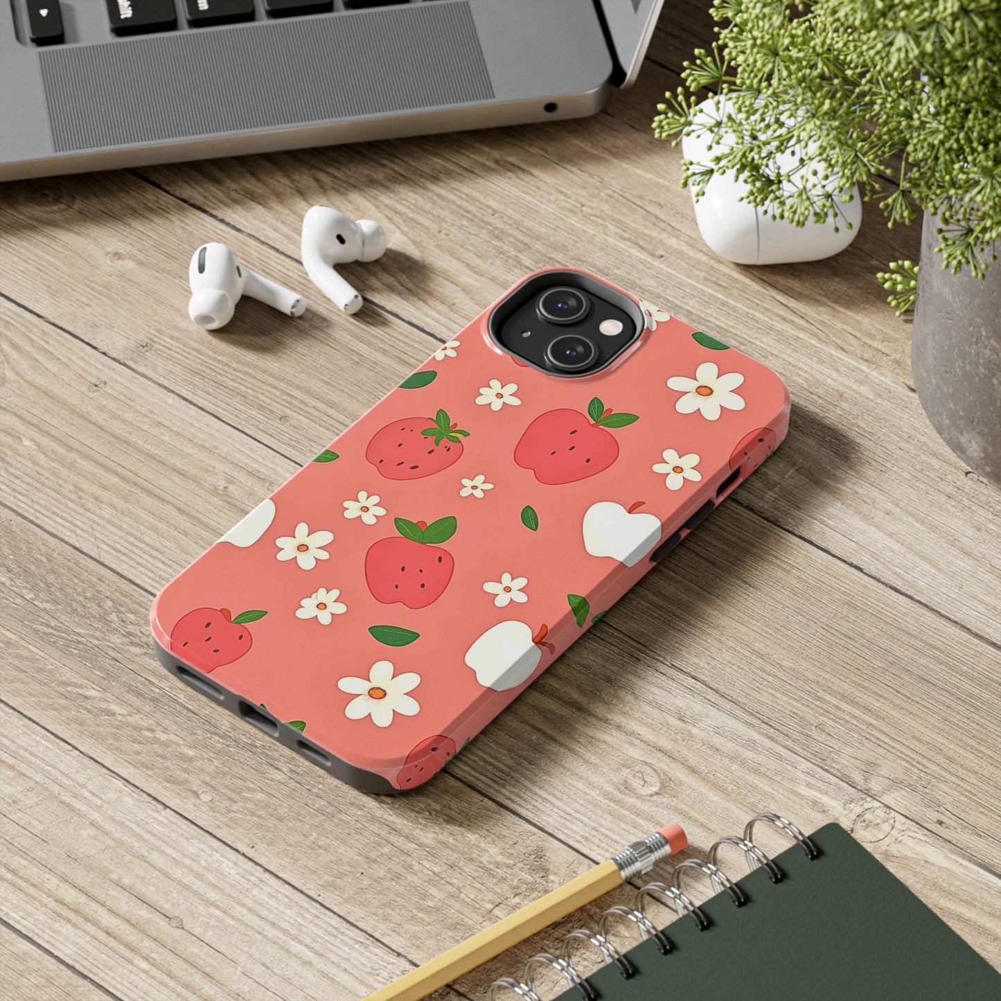 Strawberry Apple Flower Pattern Pink Tough Phone Case | Aesthetic