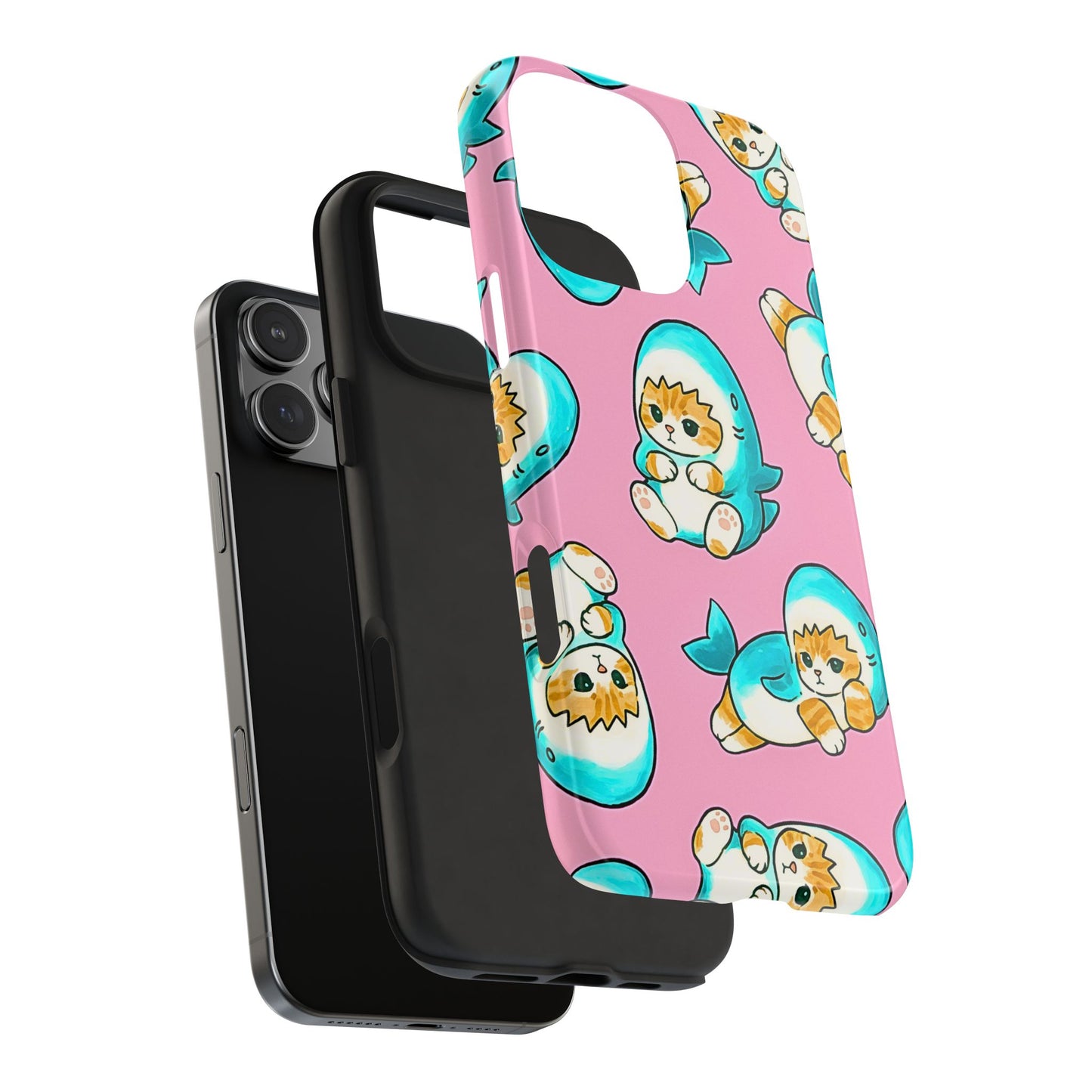 Pink Cute Shark Cats Pattern Tough Phone Case | Animals