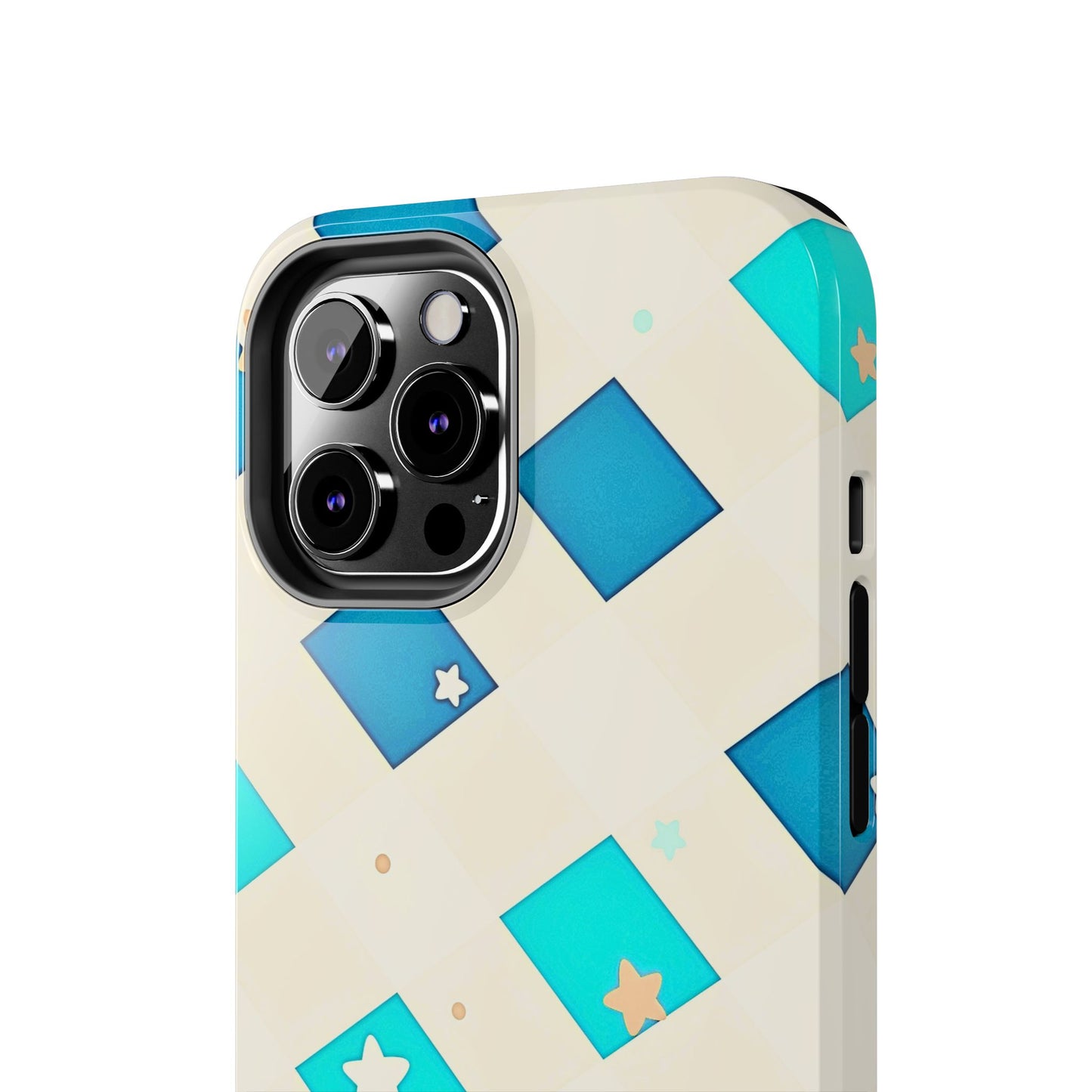 Modern Preppy Checkered Teal Stars Tough Phone Case | Aesthetic