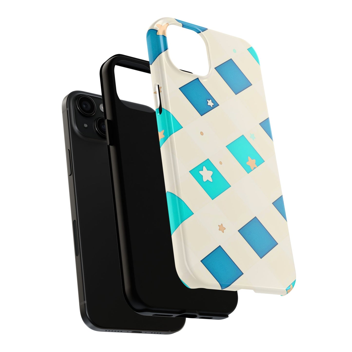Modern Preppy Checkered Teal Stars Tough Phone Case | Aesthetic