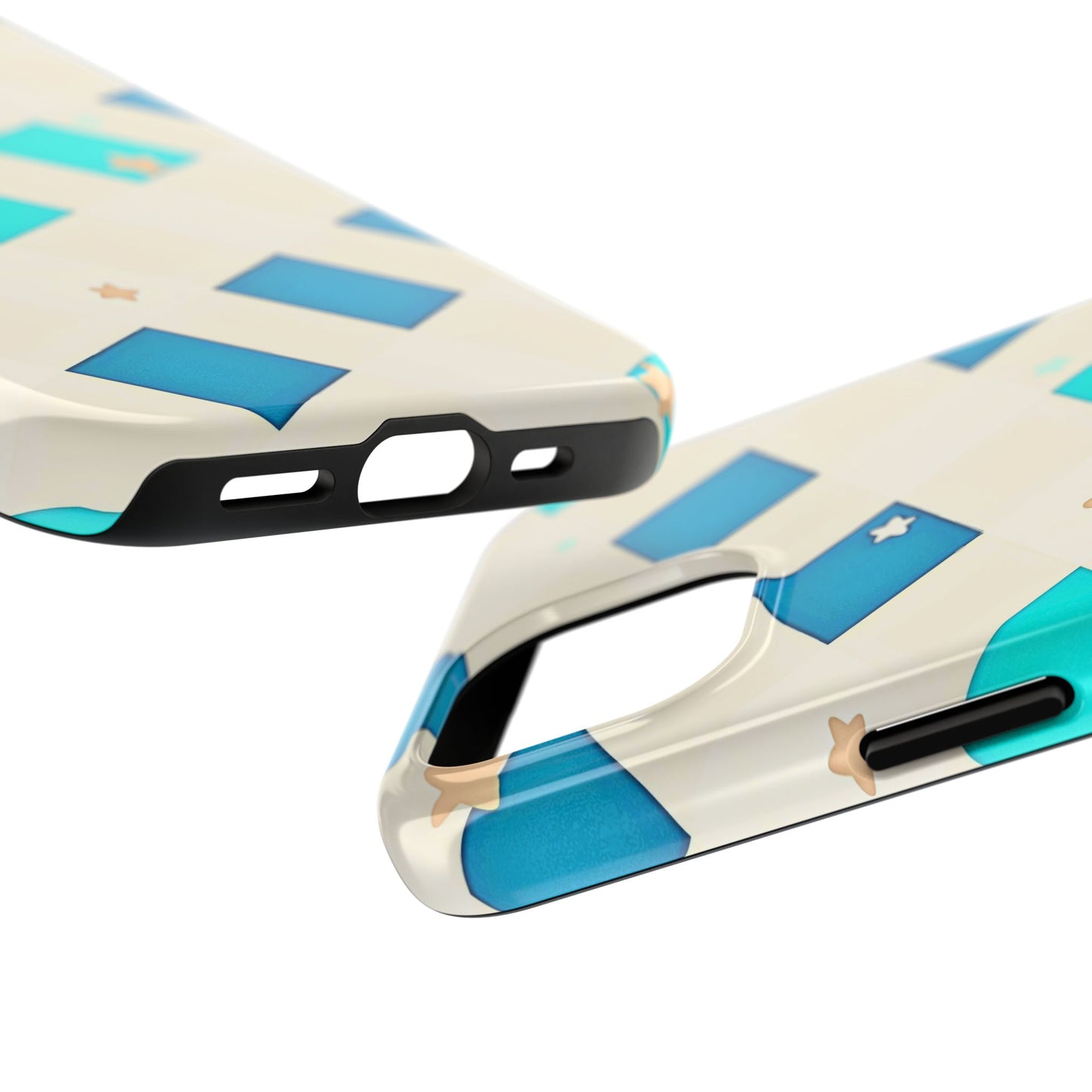 Modern Preppy Checkered Teal Stars Tough Phone Case | Aesthetic