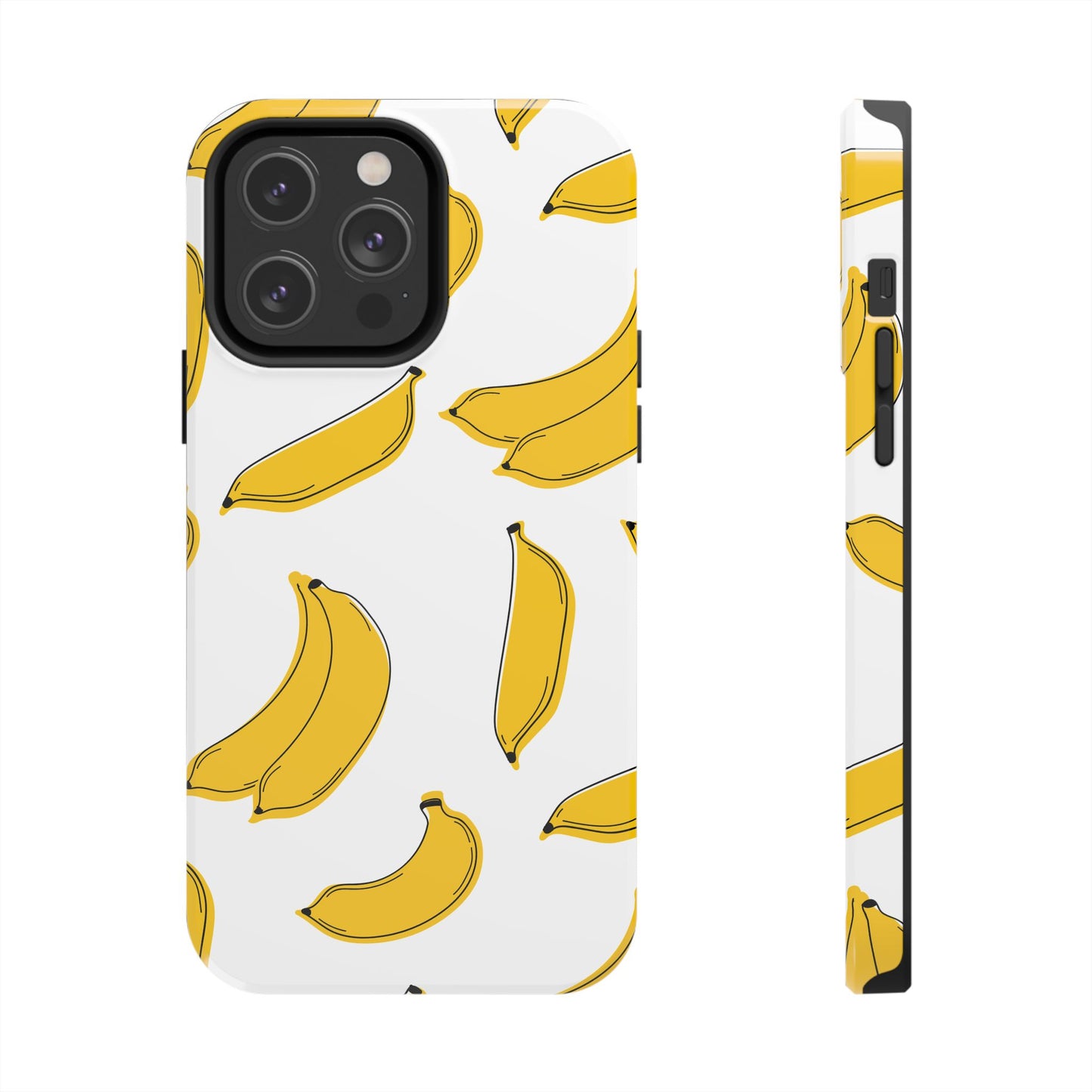Bold Yellow Banana Pattern Minimal Line Art Tough Phone Case | Food
