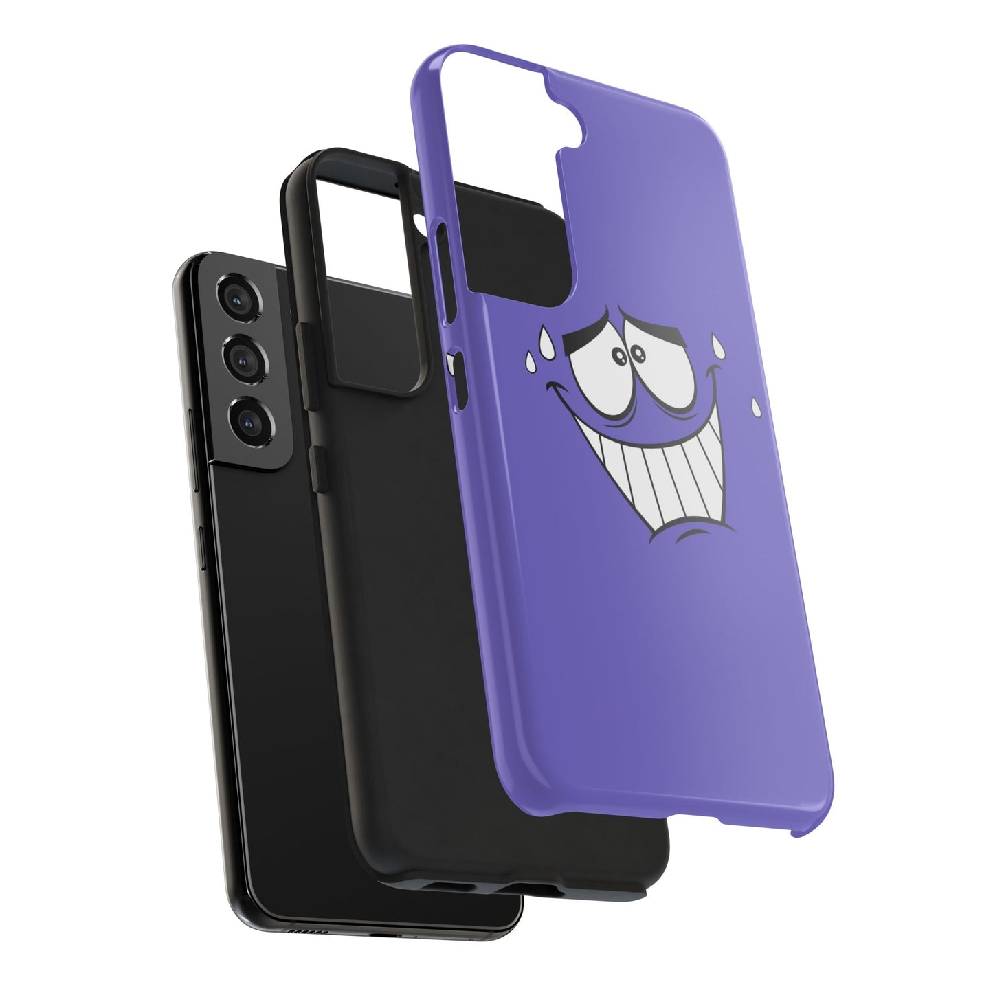Awkward Nervous Cartoon Face Purple Background Tough Phone Case | Funny