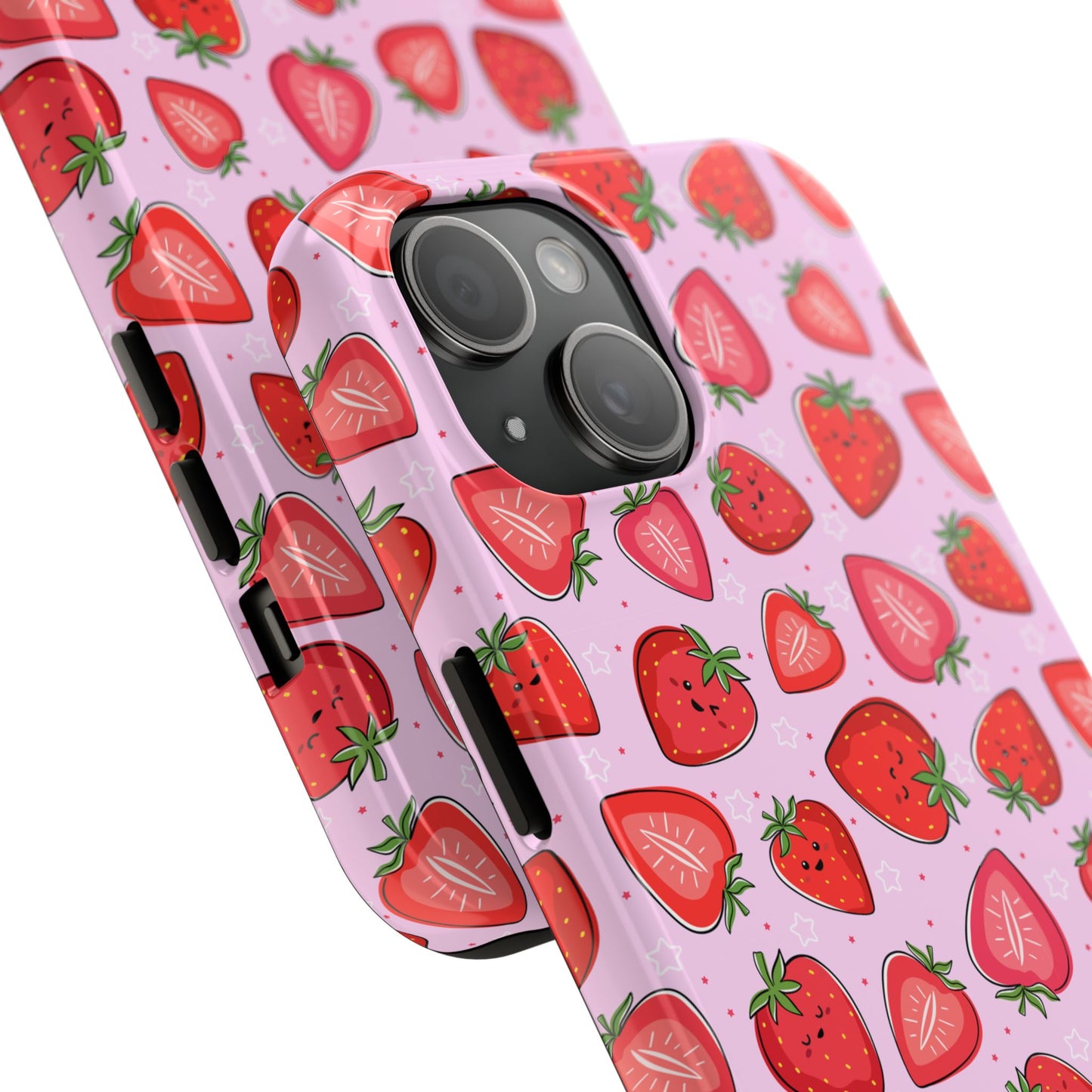 Kawaii Strawberry Cartoon Pattern Pink Aesthetic Tough Phone Case | Food