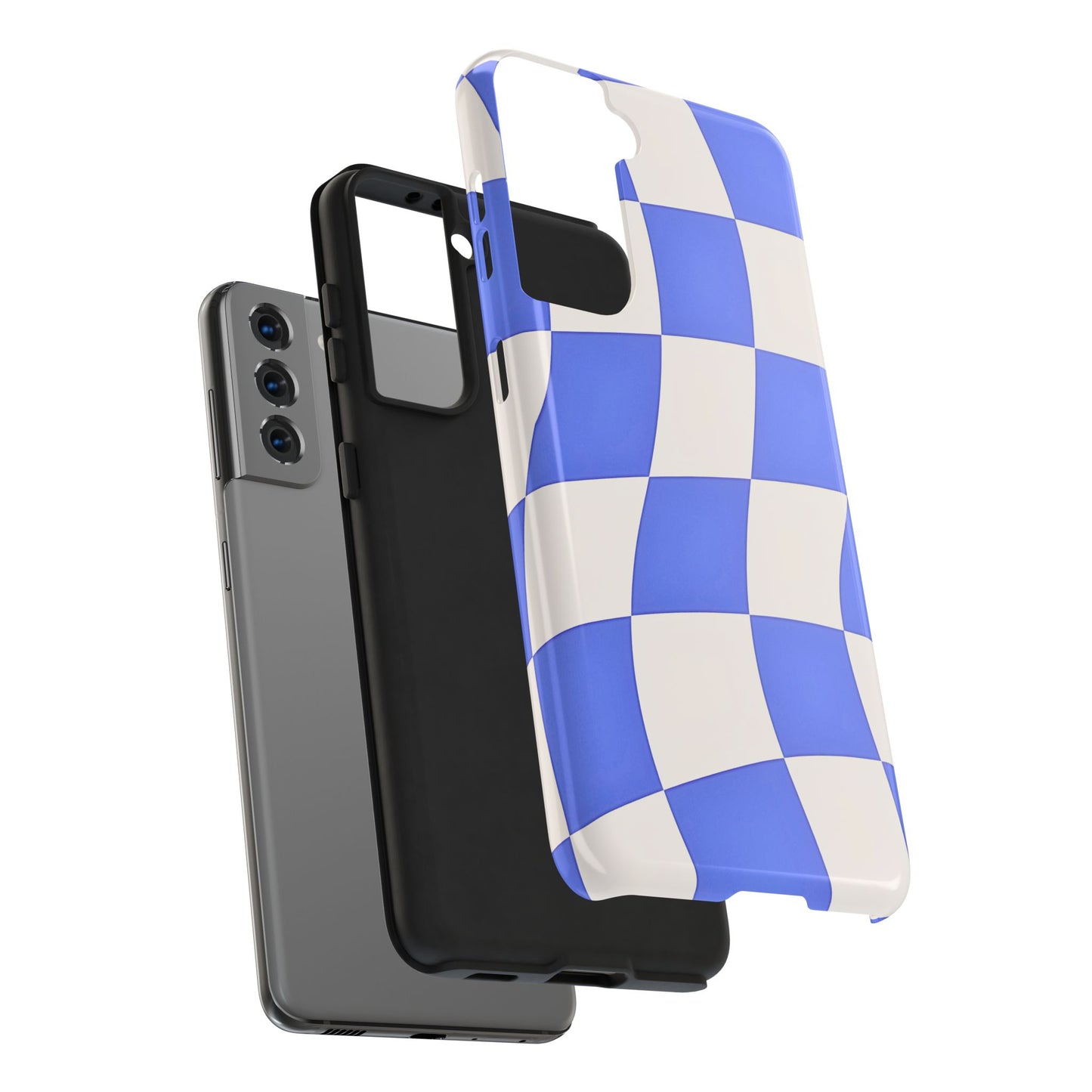 Funda resistente para teléfono con estampado ondulado de cuadros azules | Estética