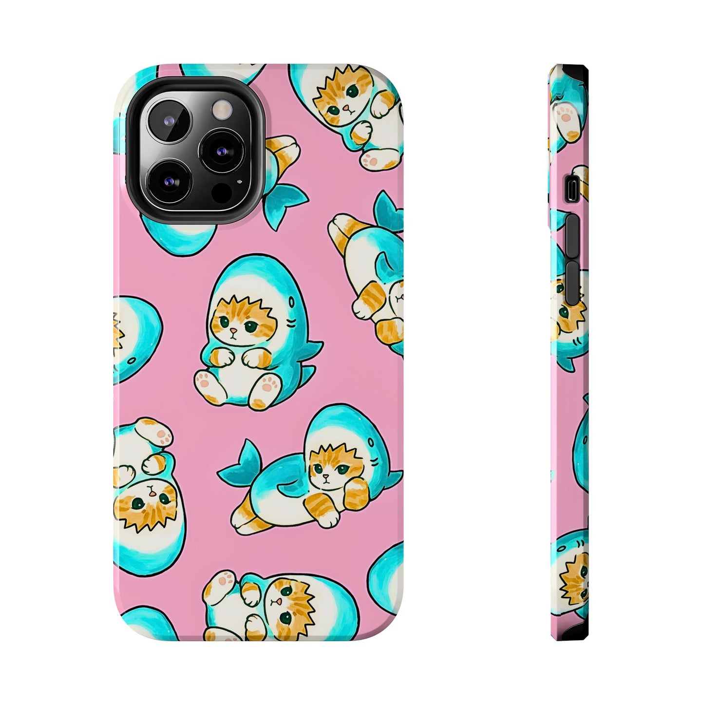 Pink Cute Shark Cats Pattern Tough Phone Case | Animals