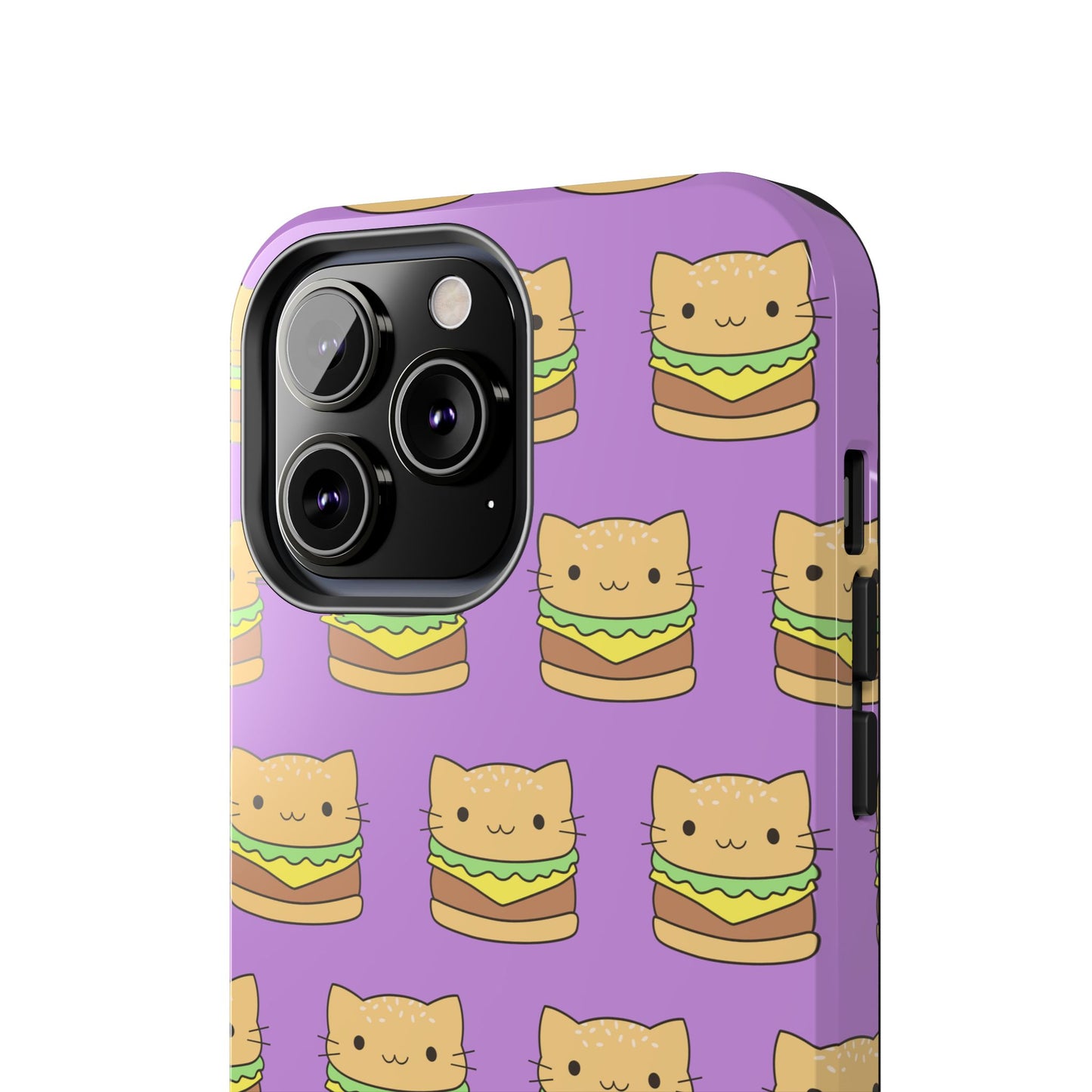 Kawaii Cat Burger Pattern Purple Background Cute Tough Phone Case | Food