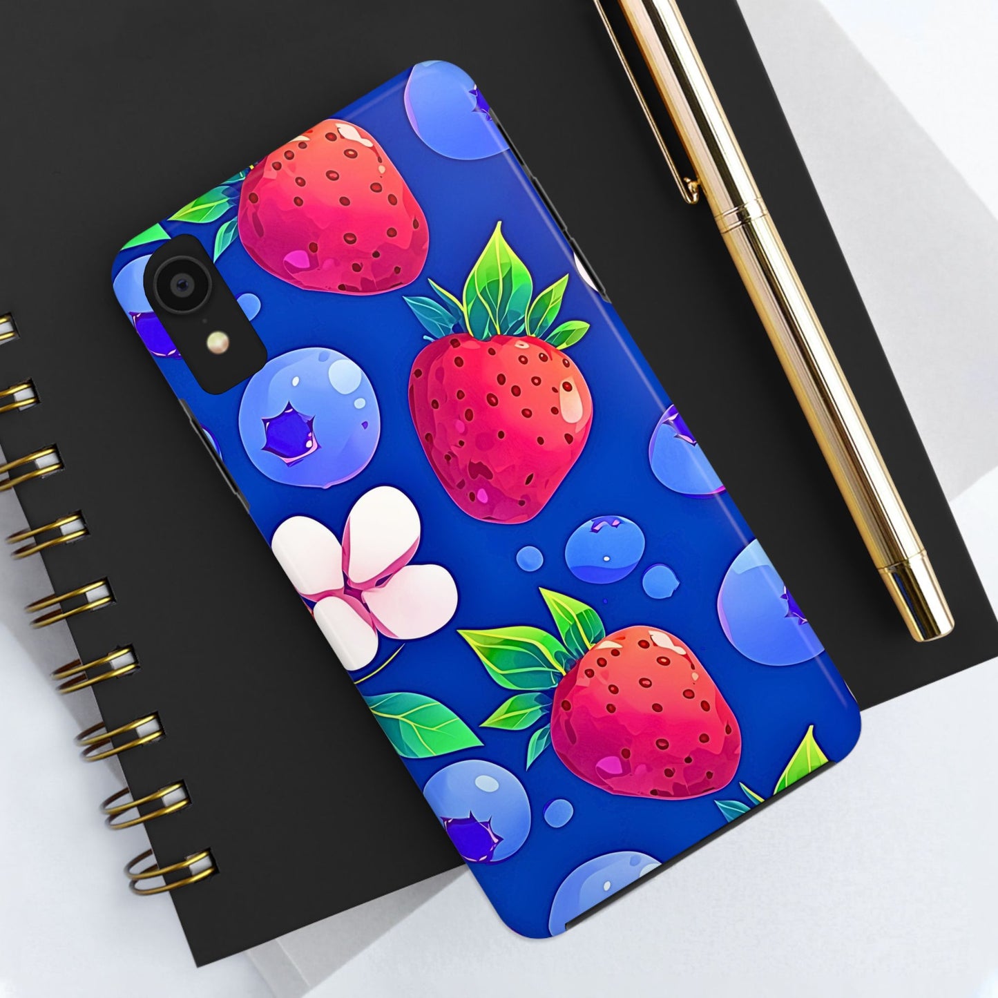 Cute Blueberry Strawberry Fruit Pattern Tough Phone Case | Aesthetic