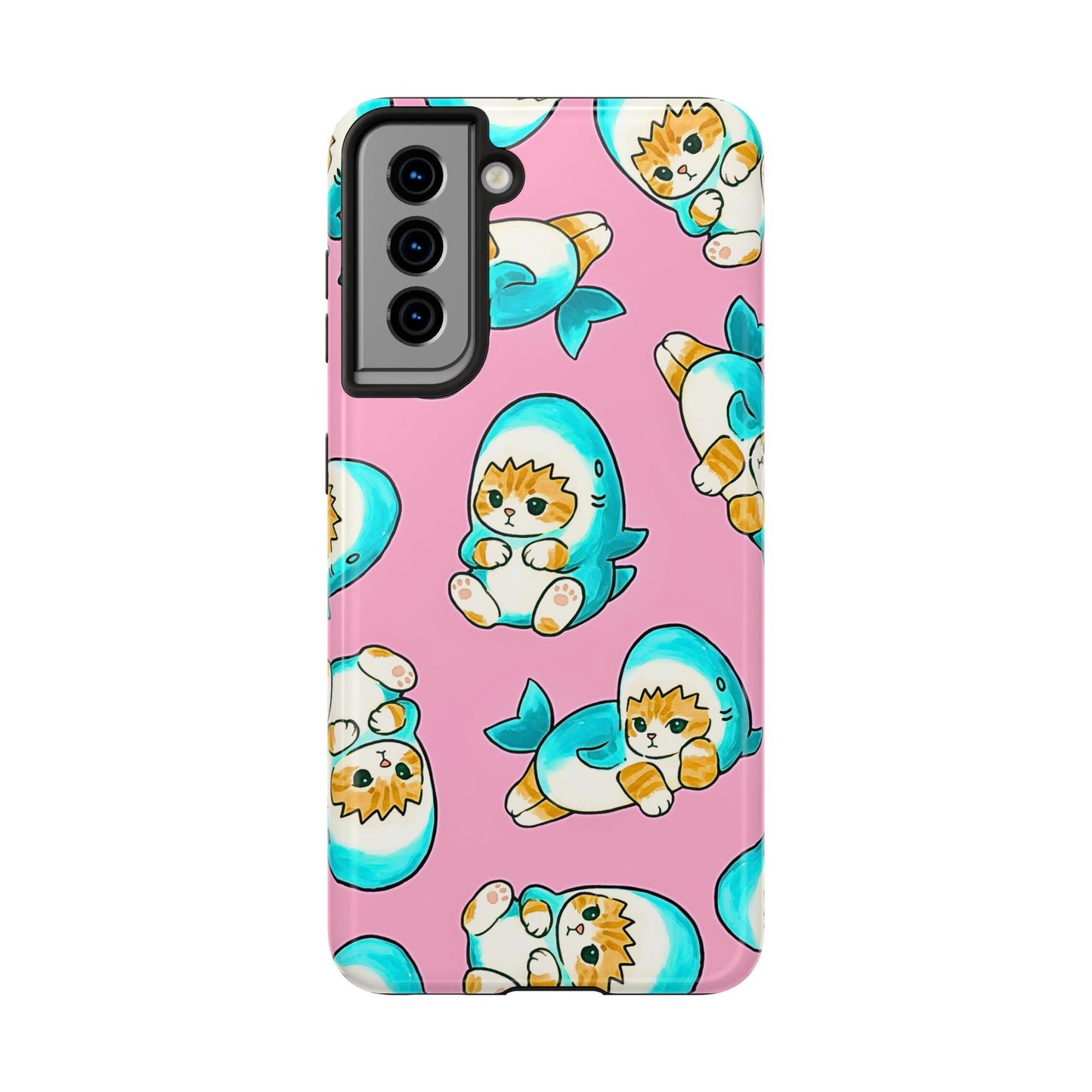 Pink Cute Shark Cats Pattern Tough Phone Case | Animals