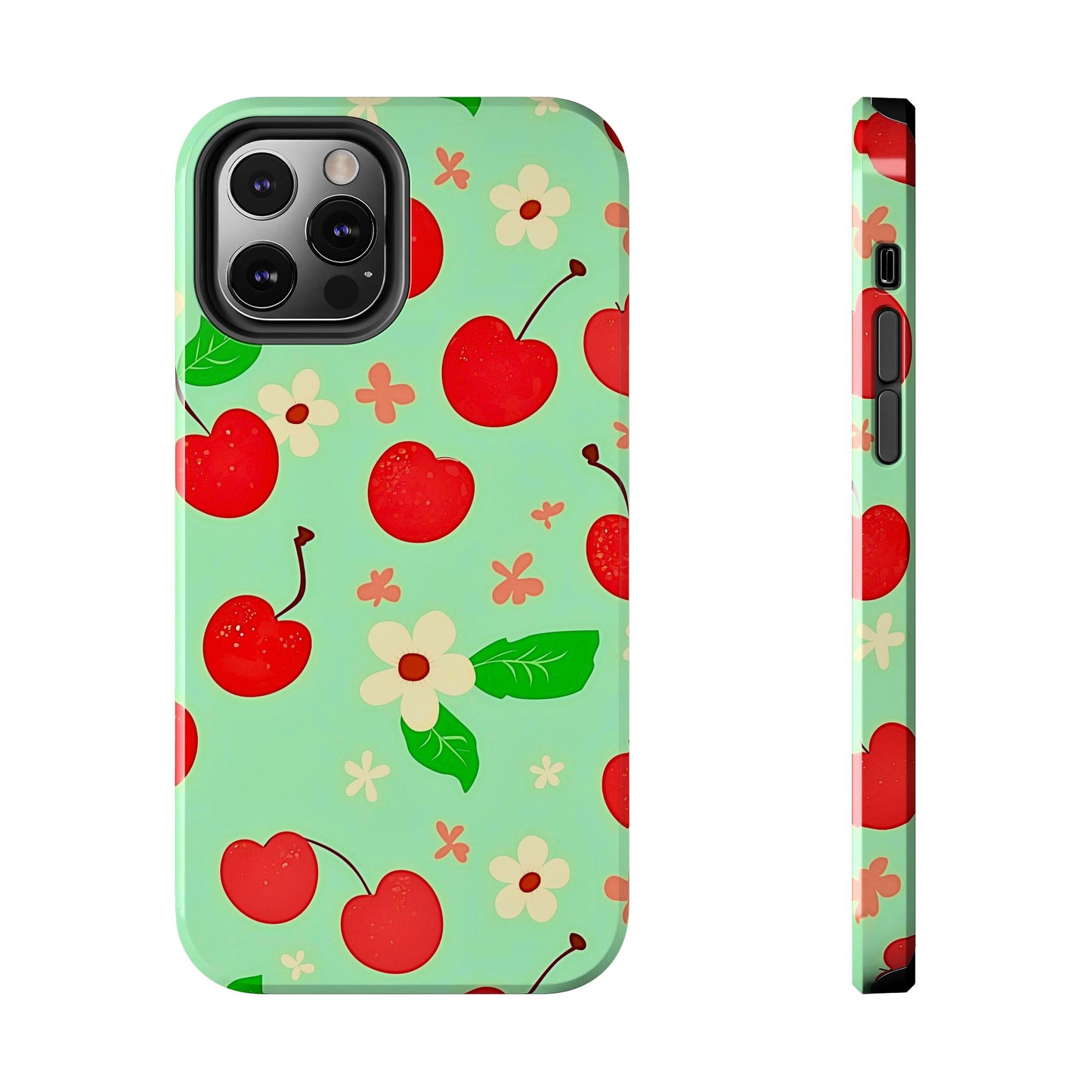 Cute Cherry Flower Pattern Mint Tough Phone Case | Aesthetic