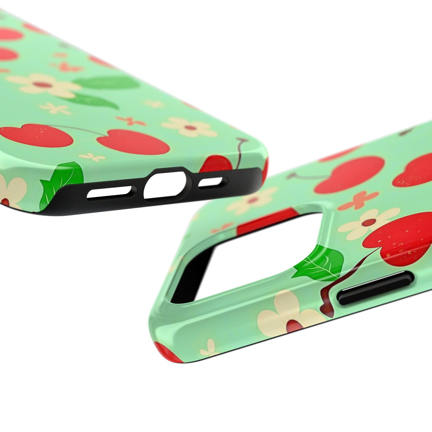 Cute Cherry Flower Pattern Mint Tough Phone Case | Aesthetic